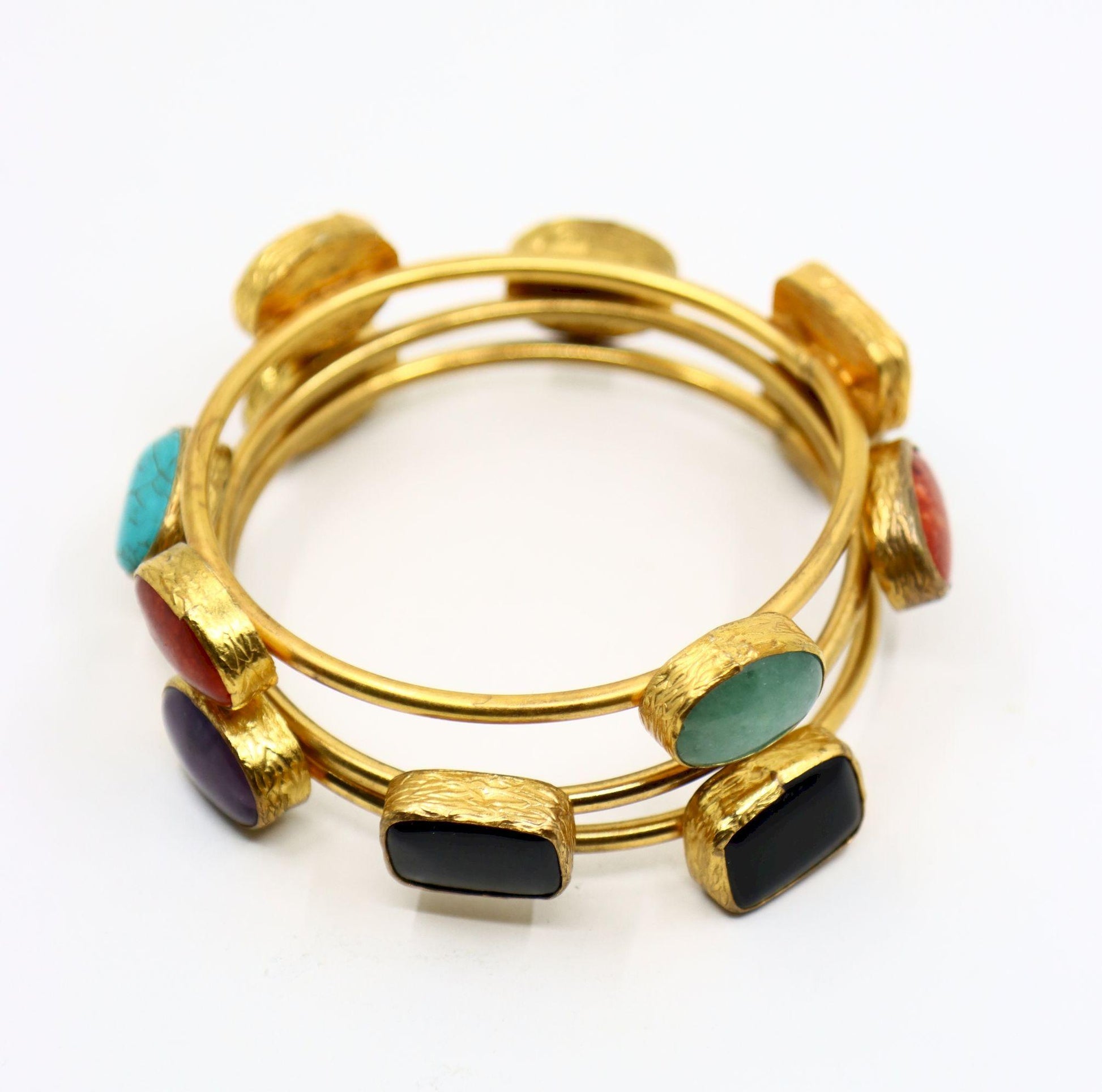 Vintage Gold Tone Three Stands Muti-Stone Bangle