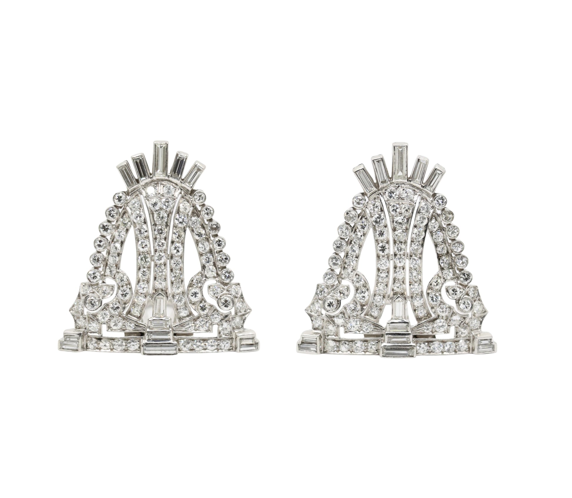 Vintage Art Deco Style Platinum Diamond Double Brooch Clips