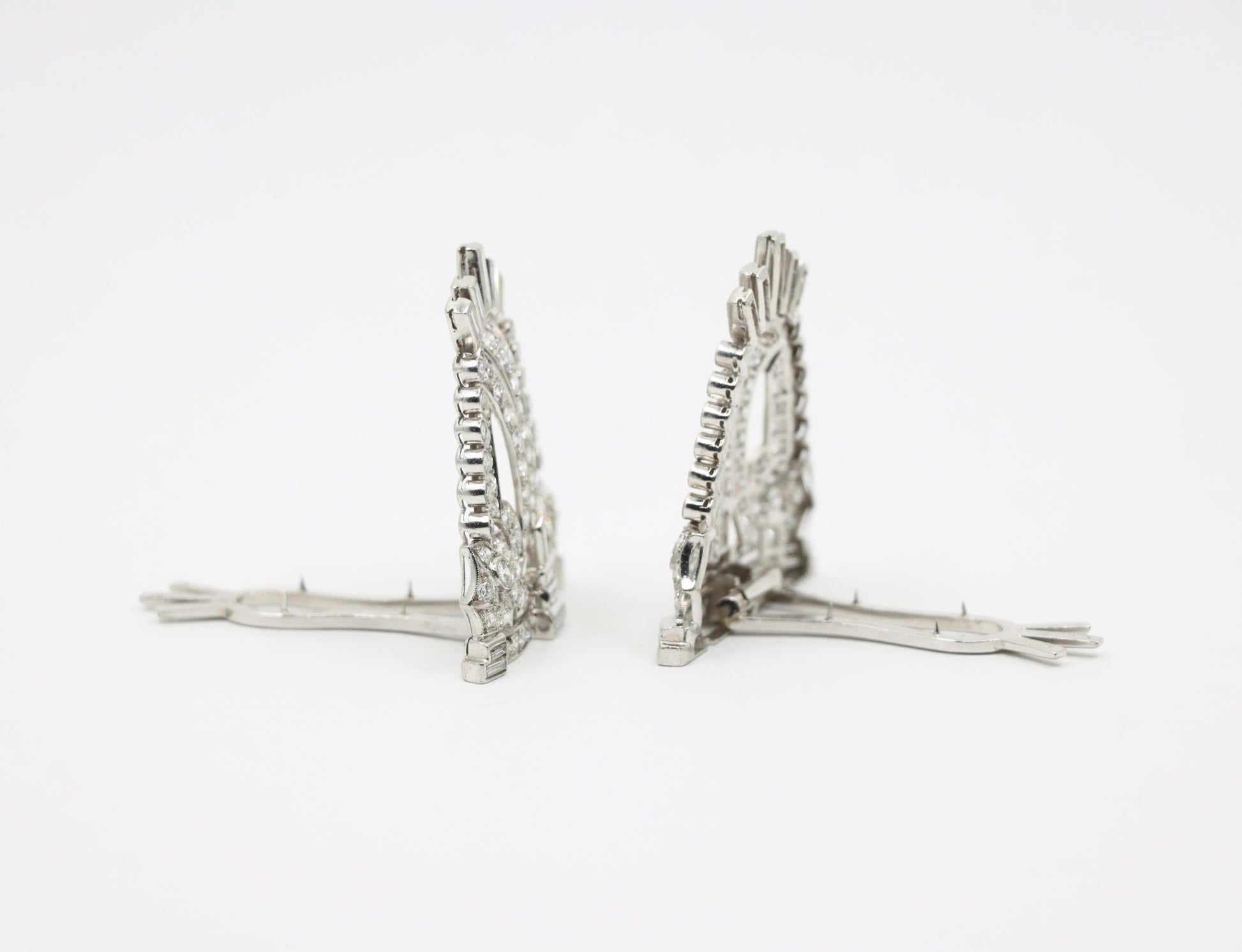 Vintage Art Deco Style Platinum Diamond Double Brooch Clips