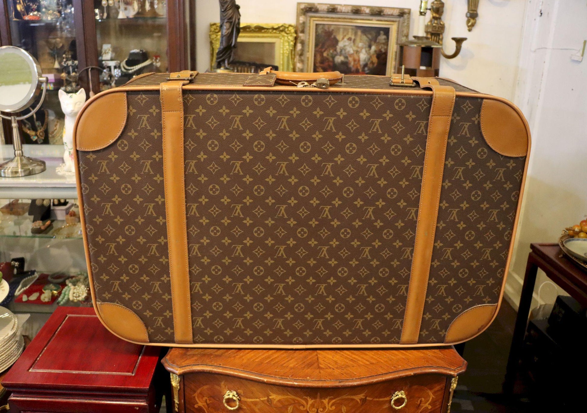 Antique Louis Vuitton Monogram Leather Large Suitcase