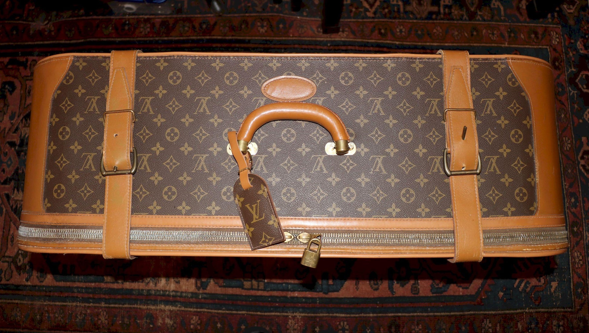 Antique Louis Vuitton Monogram Leather Large Suitcase