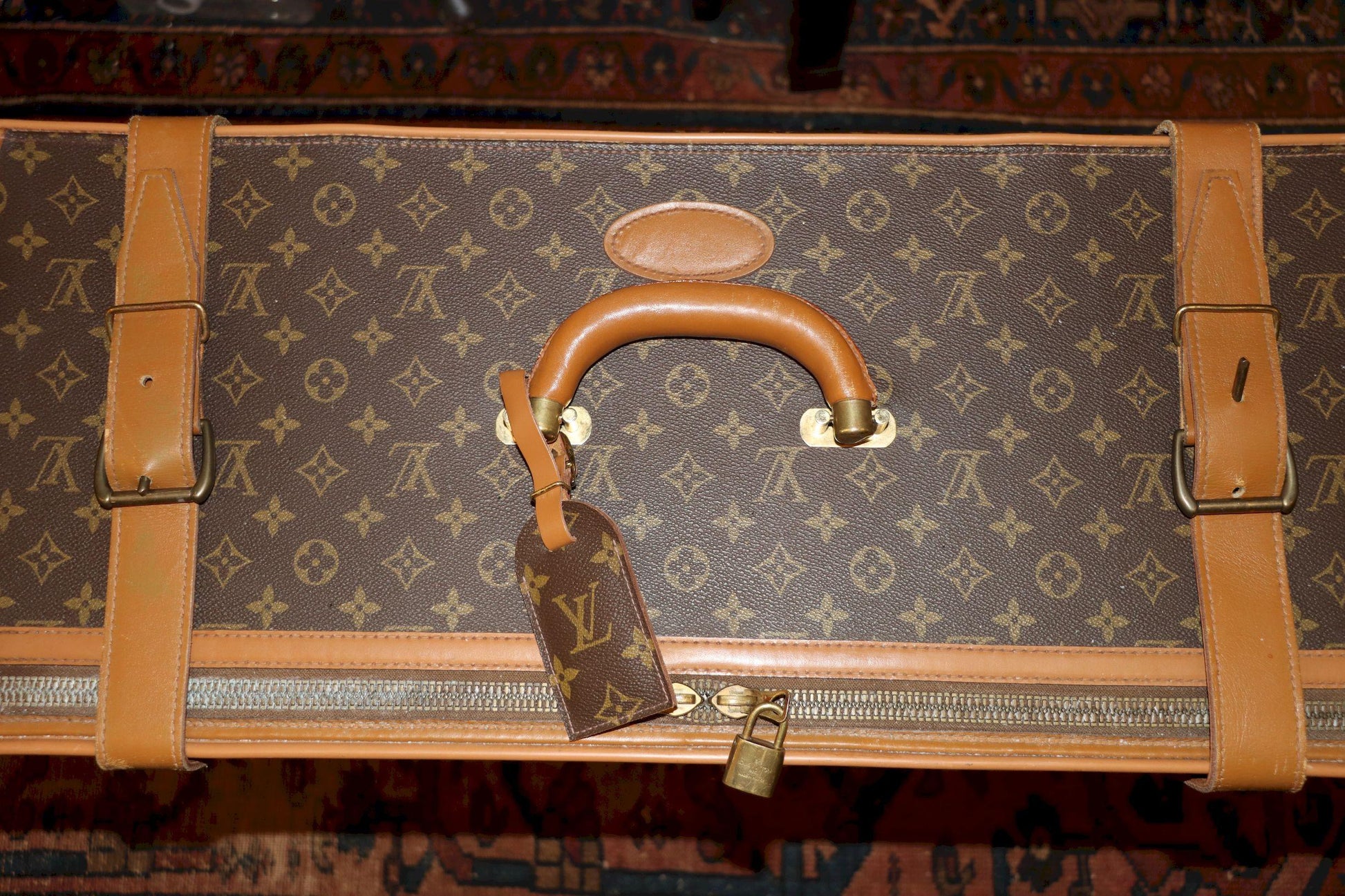 Antique Louis Vuitton Monogram Leather Large Suitcase