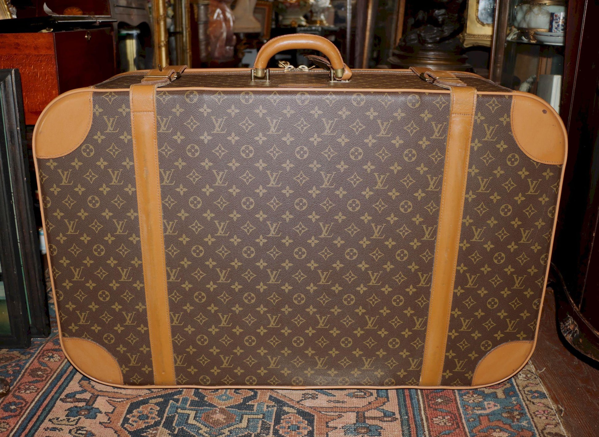 Antique Louis Vuitton Monogram Leather Large Suitcase
