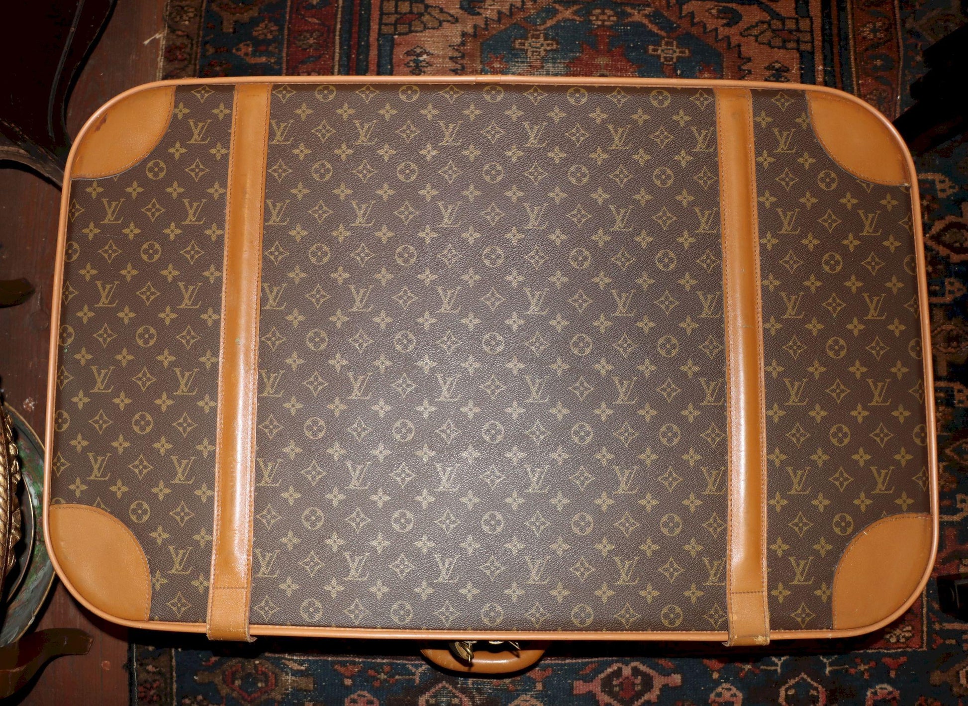 Antique Louis Vuitton Monogram Leather Large Suitcase