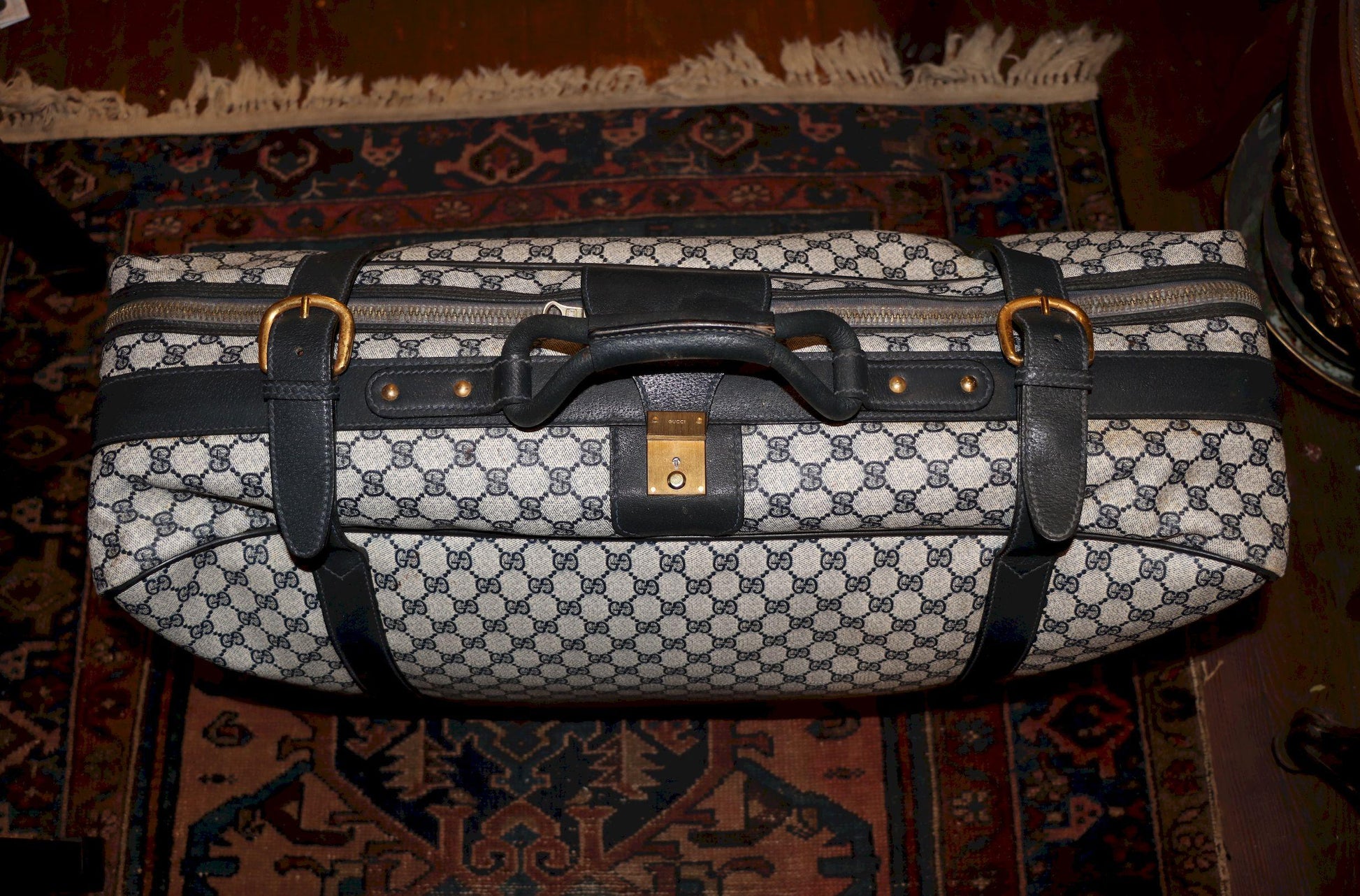 Vintage GUCCI Navy GG Monogram Canvas Travel Suitcase