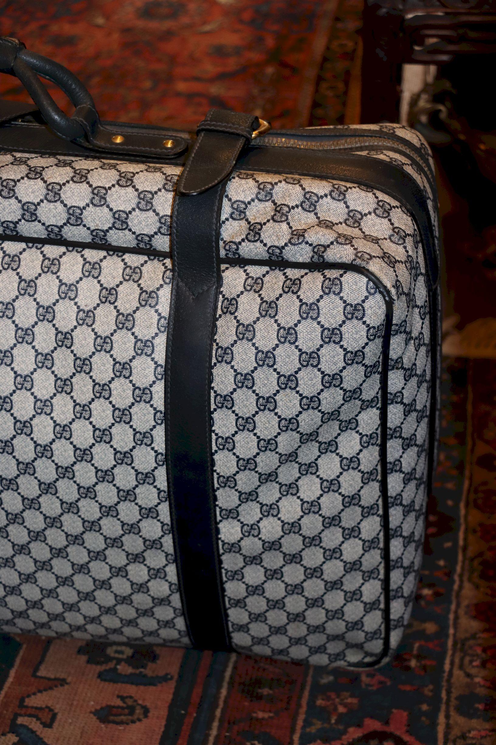 Vintage GUCCI Navy GG Monogram Canvas Travel Suitcase