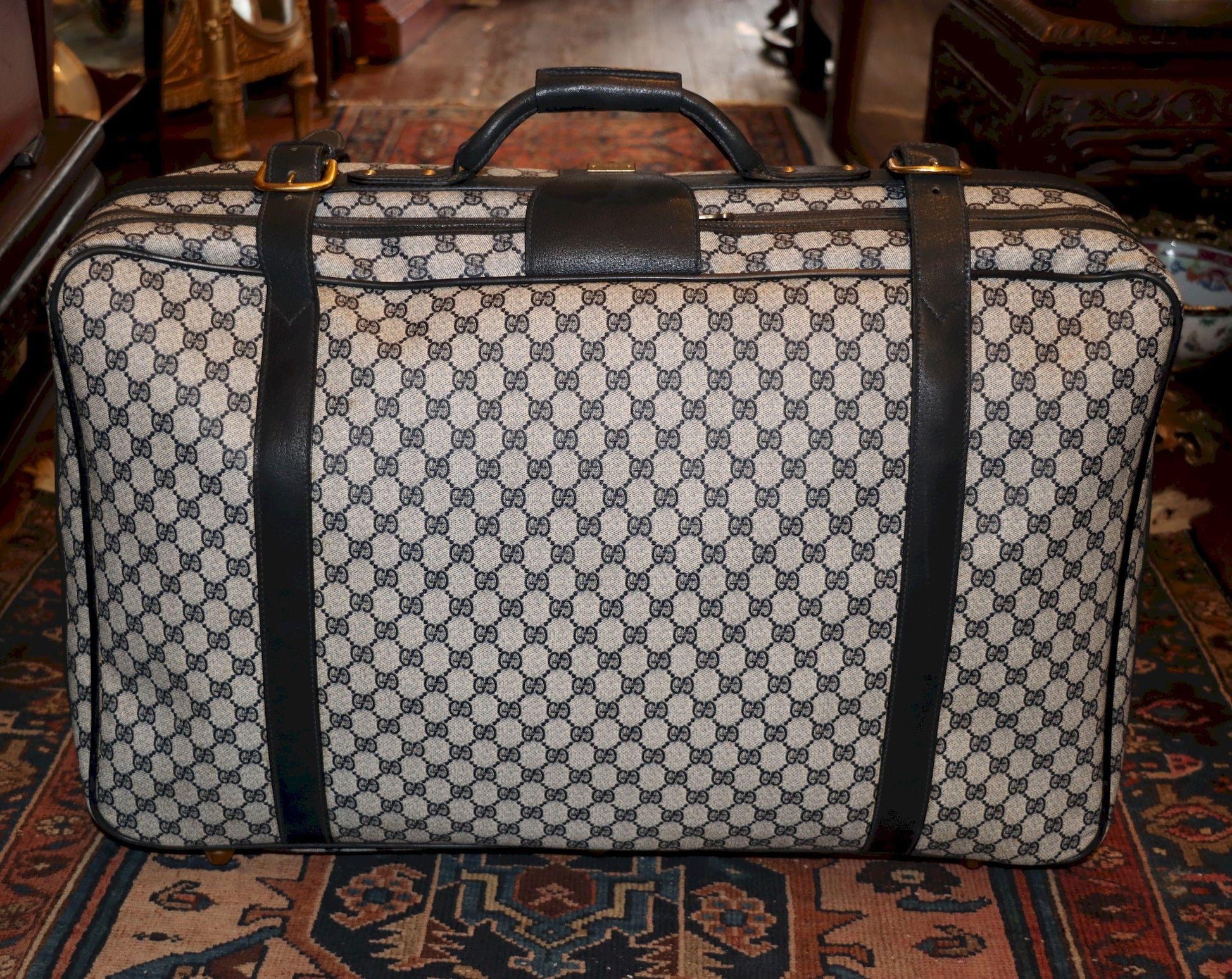 Vintage GUCCI Navy GG Monogram Canvas Travel Suitcase