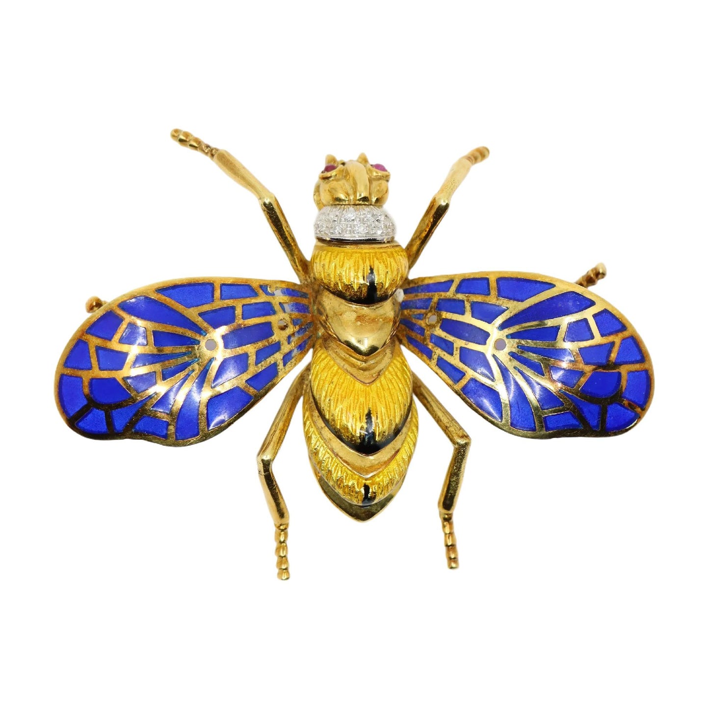 Vintage 18K Gold Diamond Enamel Bee Brooch Pin