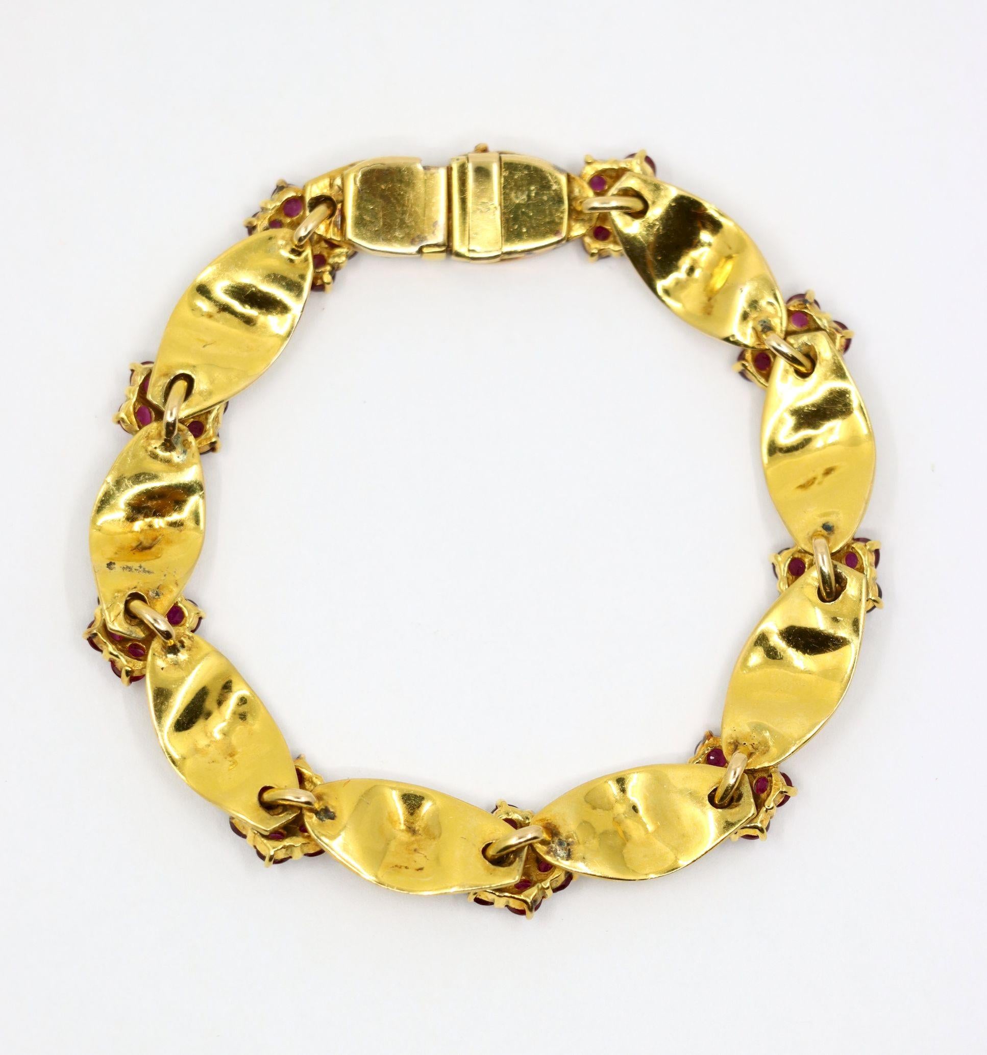 Vintage 18K Gold Ruby Diamond Flower Bracelet