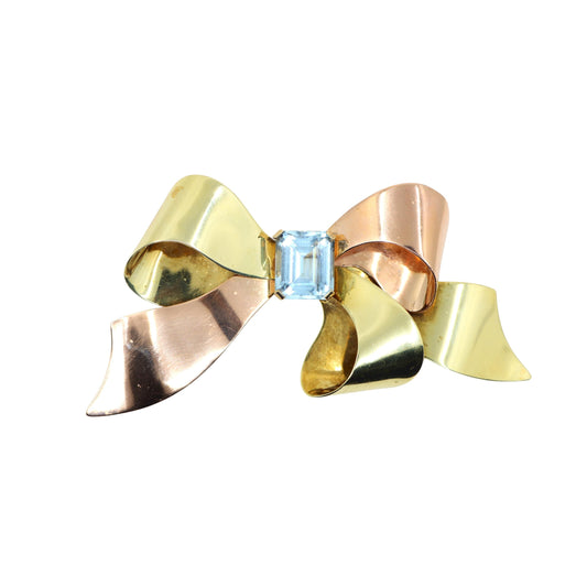 Retro Tiffany & Co. 14K Gold Aquamarine Bow Tie Brooch