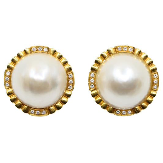 Vintage Tiffany & Co. 18K Gold Diamond Pearl Earrings