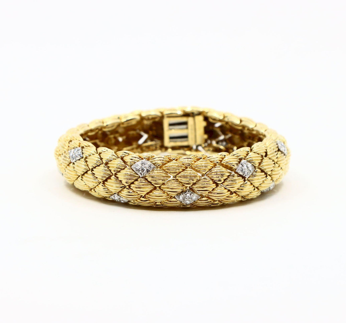 David Webb 18K Gold Diamonds Textured Bracelet