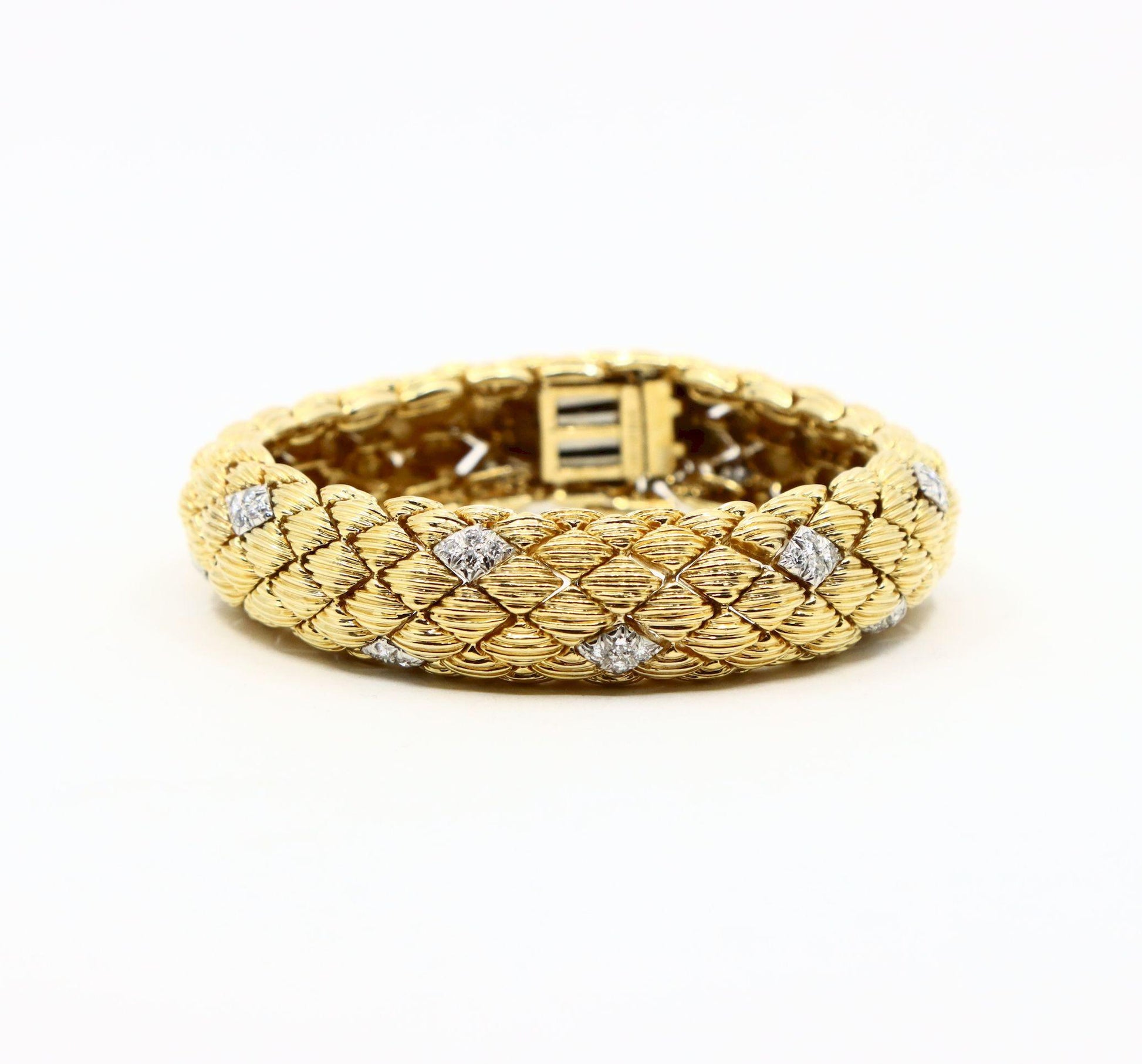 David Webb 18K Gold Diamonds Textured Bracelet