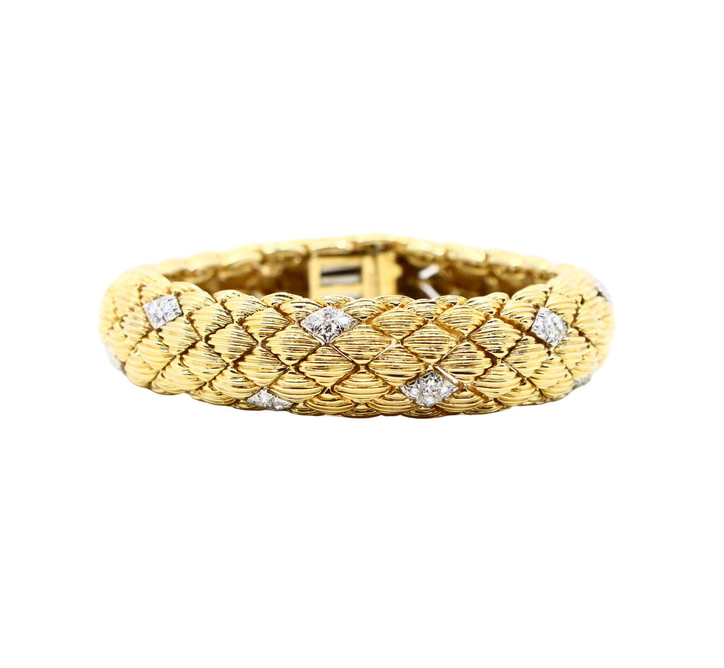 David Webb 18K Gold Diamonds Textured Bracelet