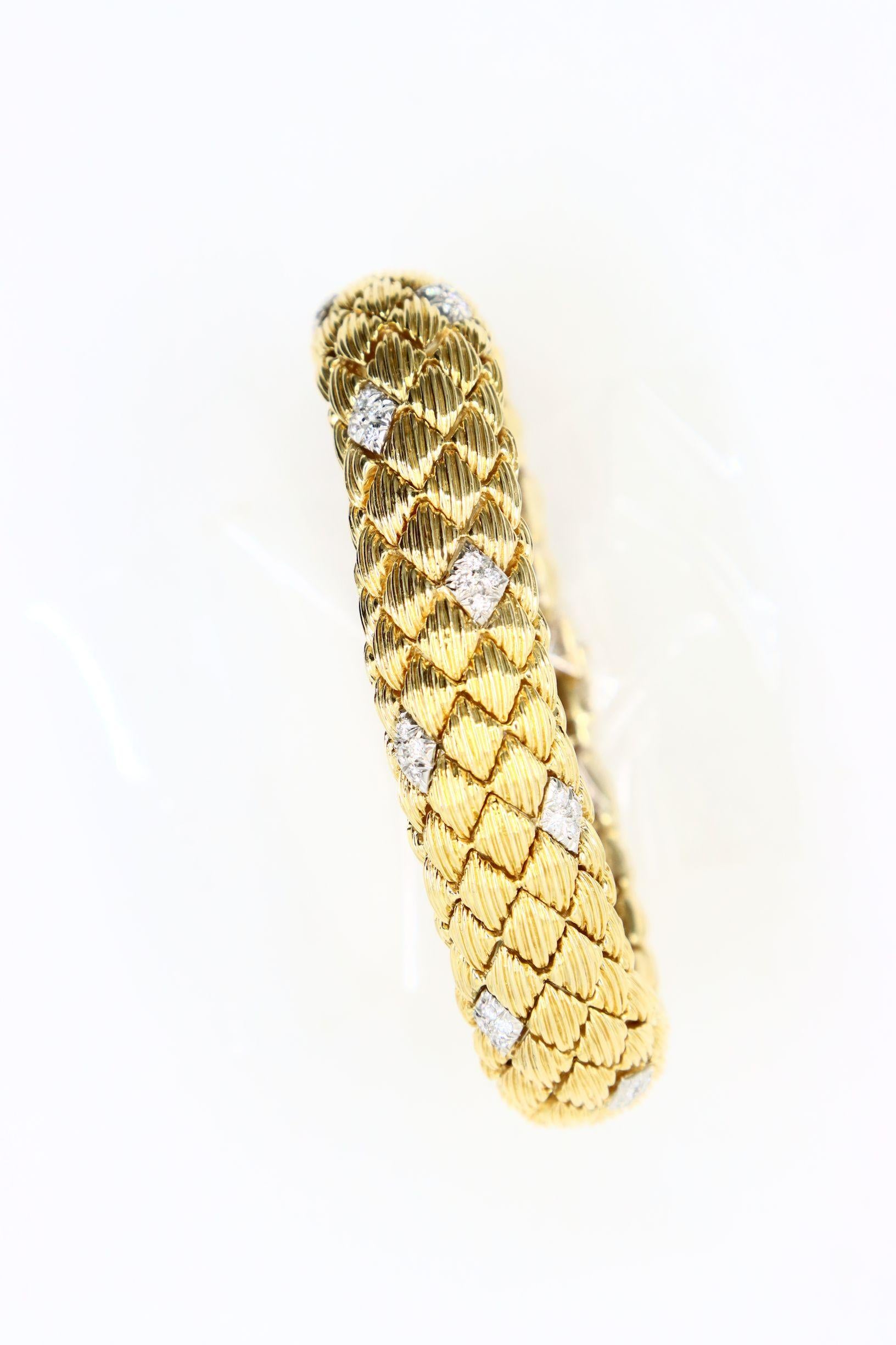 David Webb 18K Gold Diamonds Textured Bracelet