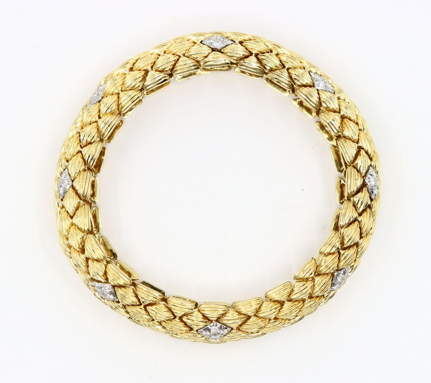 David Webb 18K Gold Diamonds Textured Bracelet