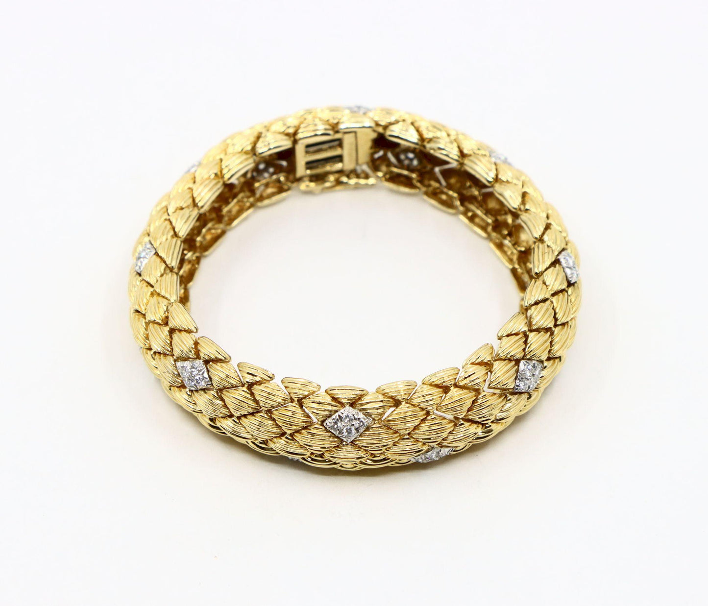 David Webb 18K Gold Diamonds Textured Bracelet