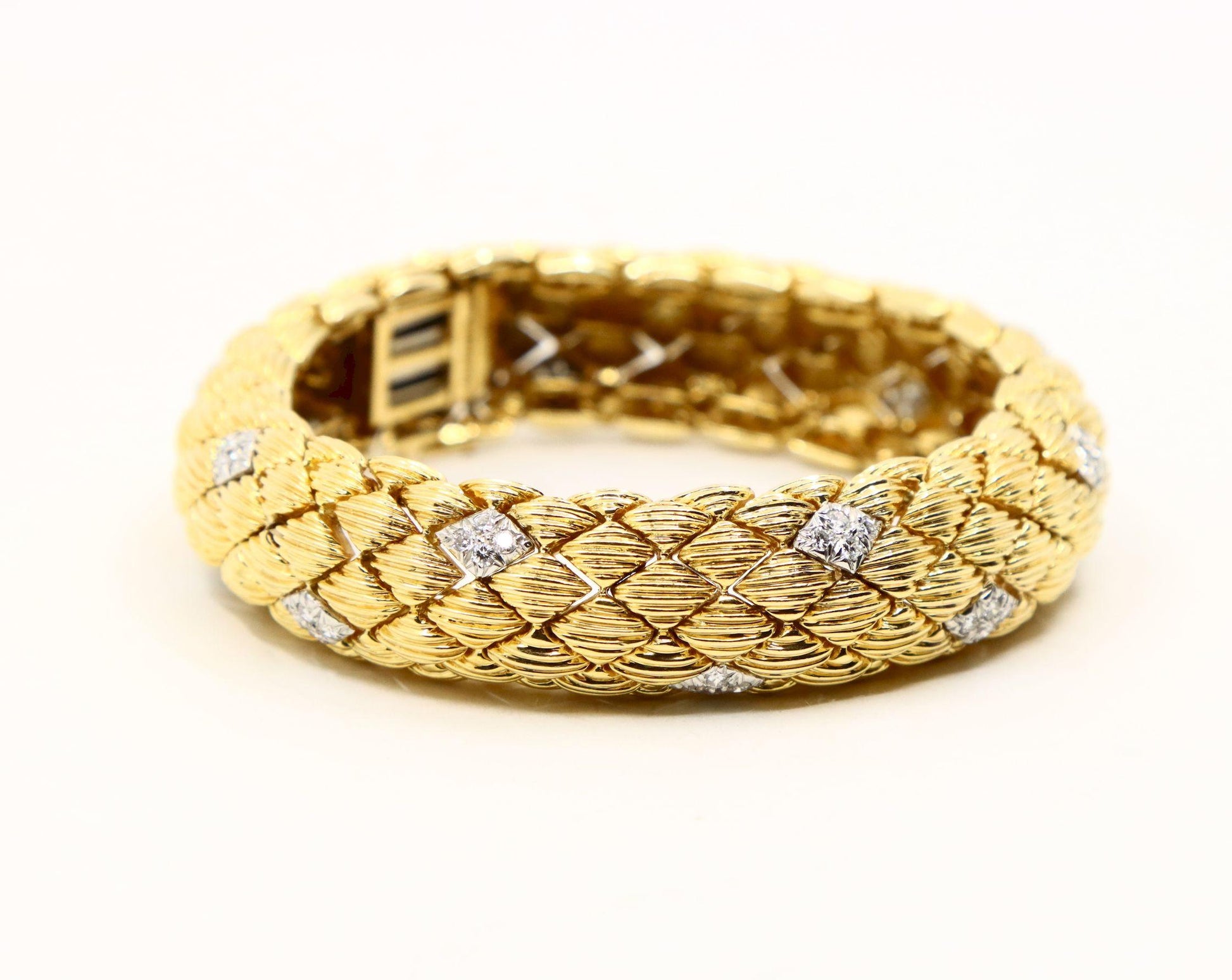 David Webb 18K Gold Diamonds Textured Bracelet