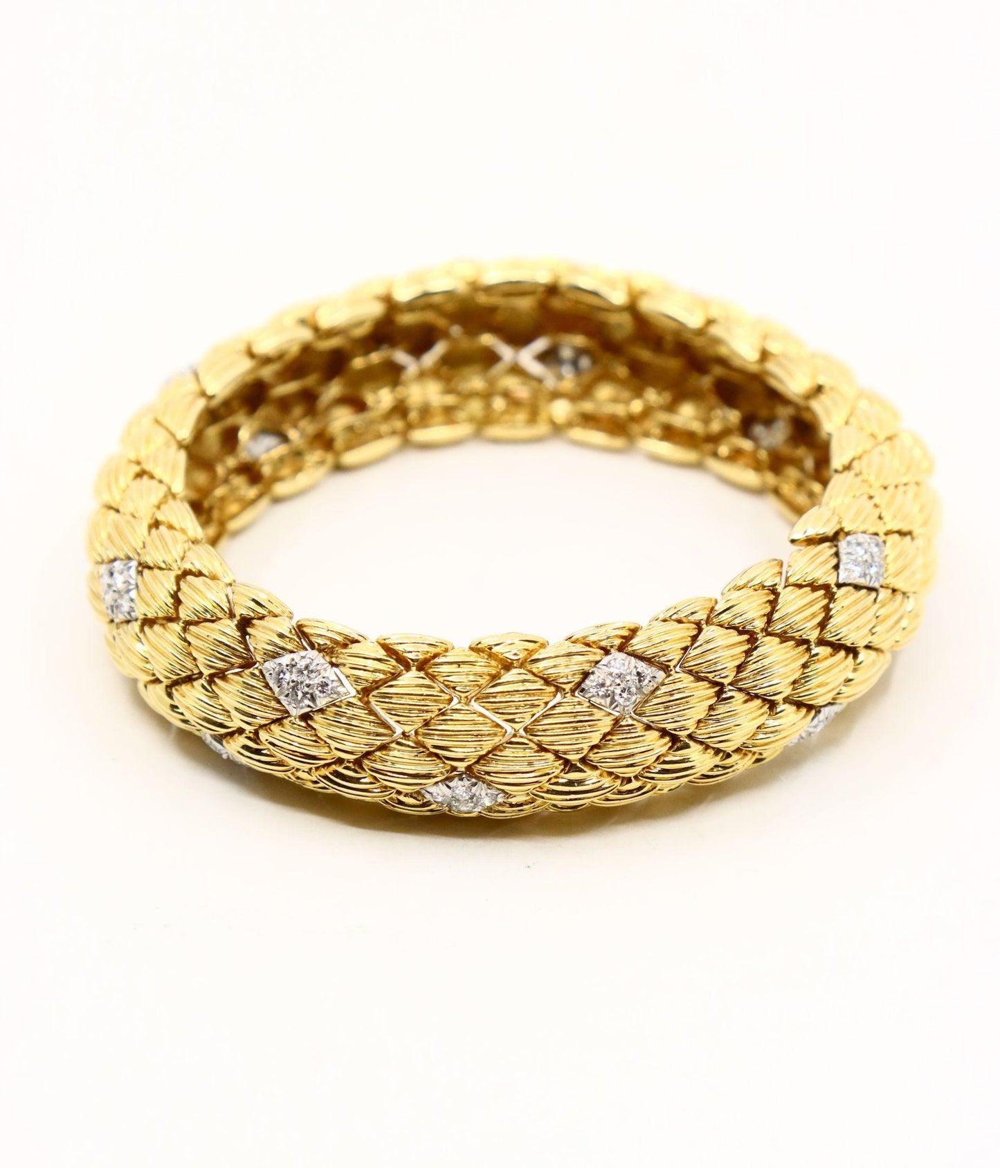 David Webb 18K Gold Diamonds Textured Bracelet