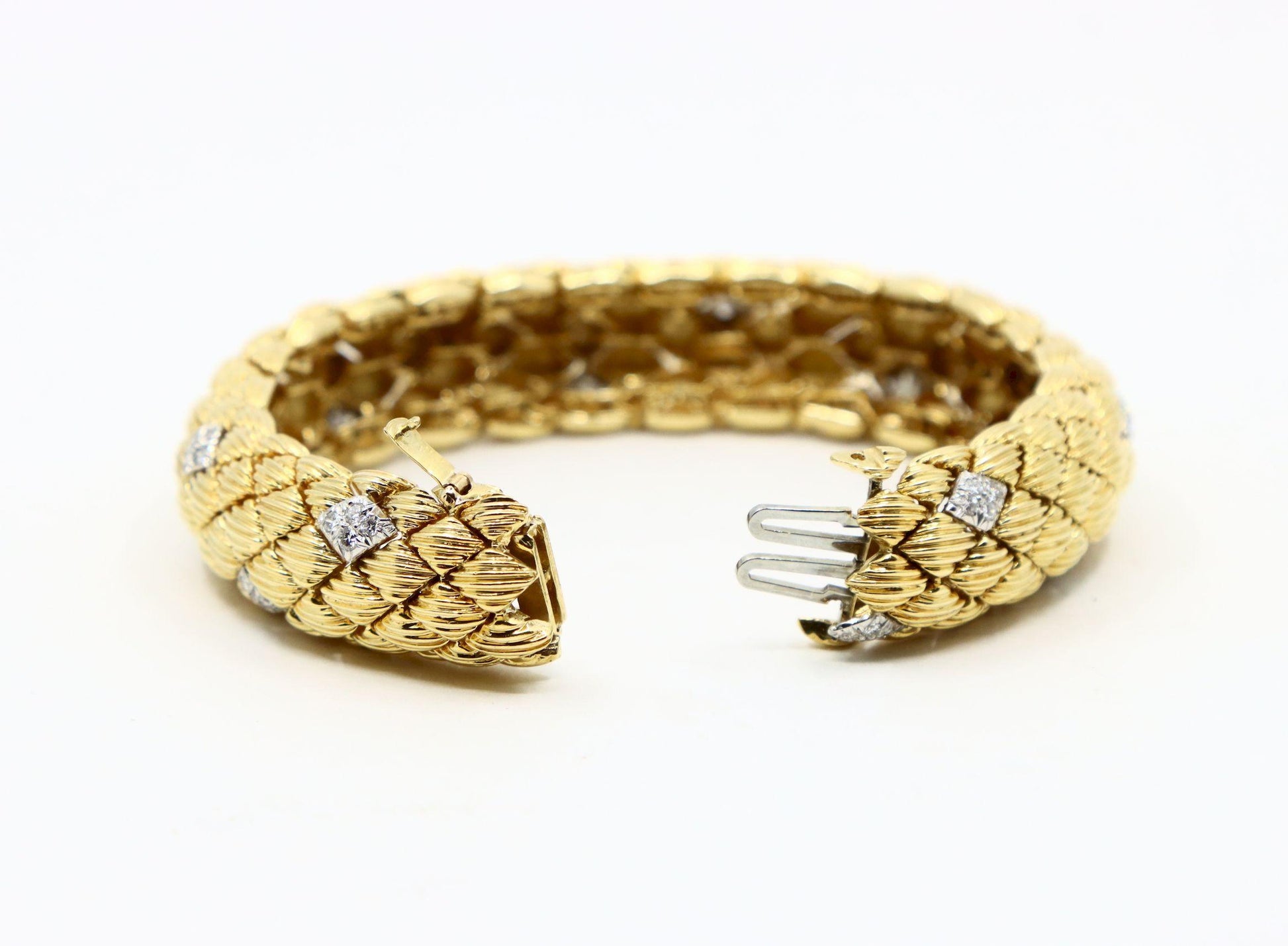 David Webb 18K Gold Diamonds Textured Bracelet