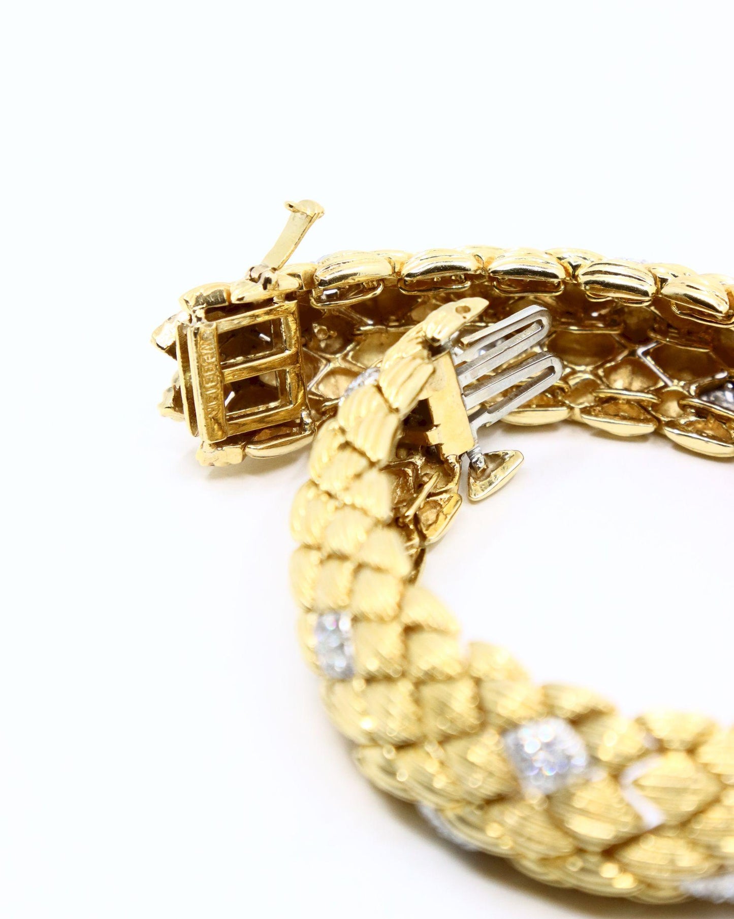 David Webb 18K Gold Diamonds Textured Bracelet