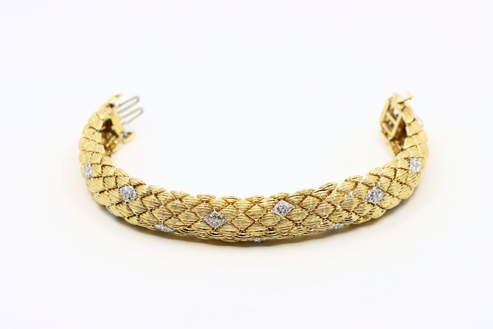 David Webb 18K Gold Diamonds Textured Bracelet