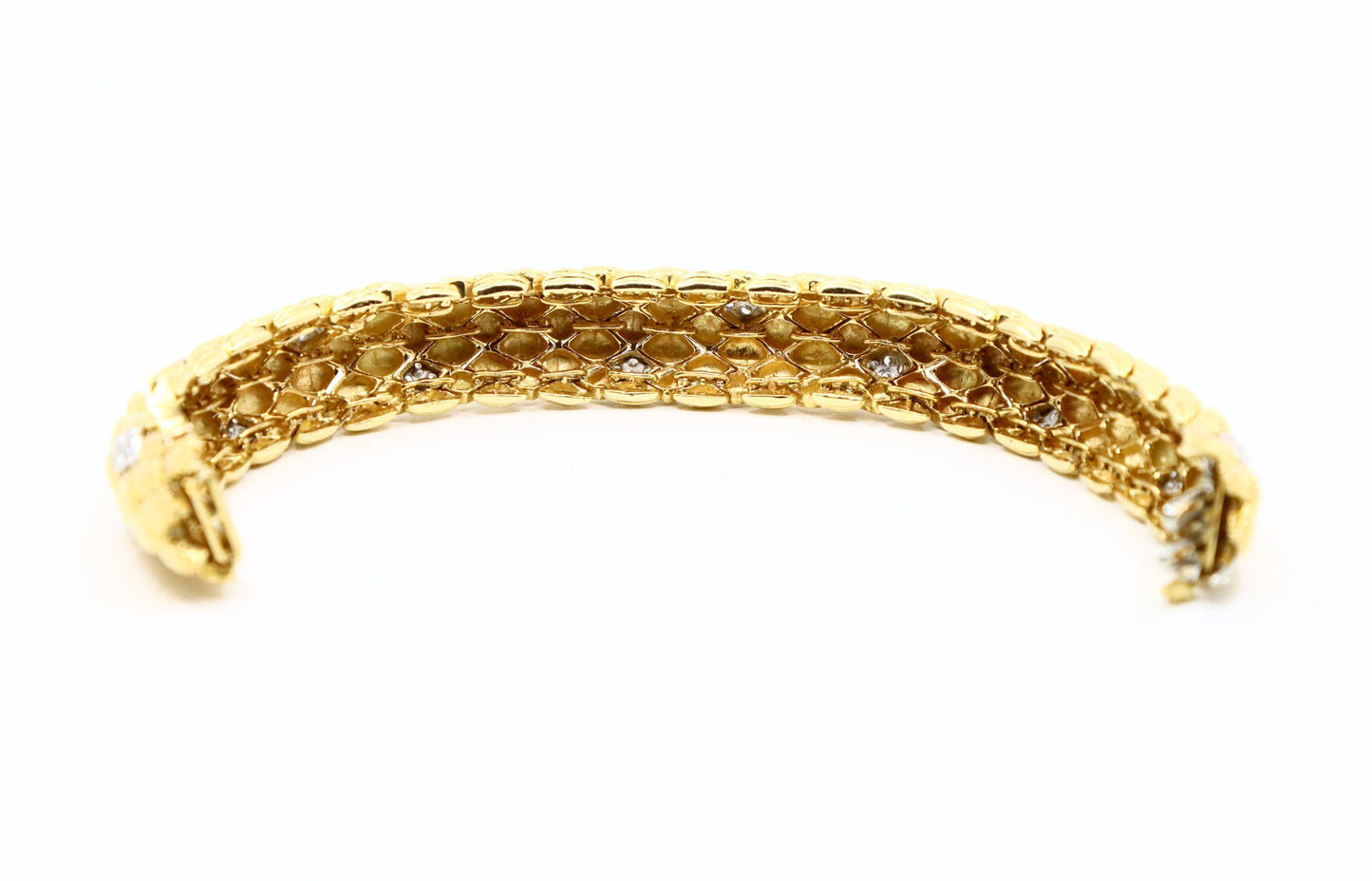 David Webb 18K Gold Diamonds Textured Bracelet