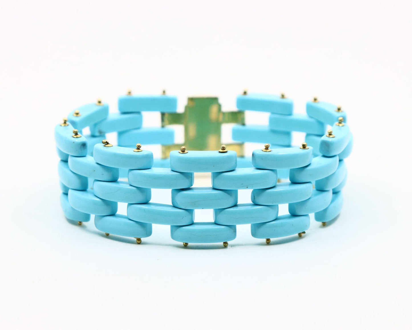 Vintage Sito 18K Gold s Sleeping Beauty Turquoise Link Bracelet