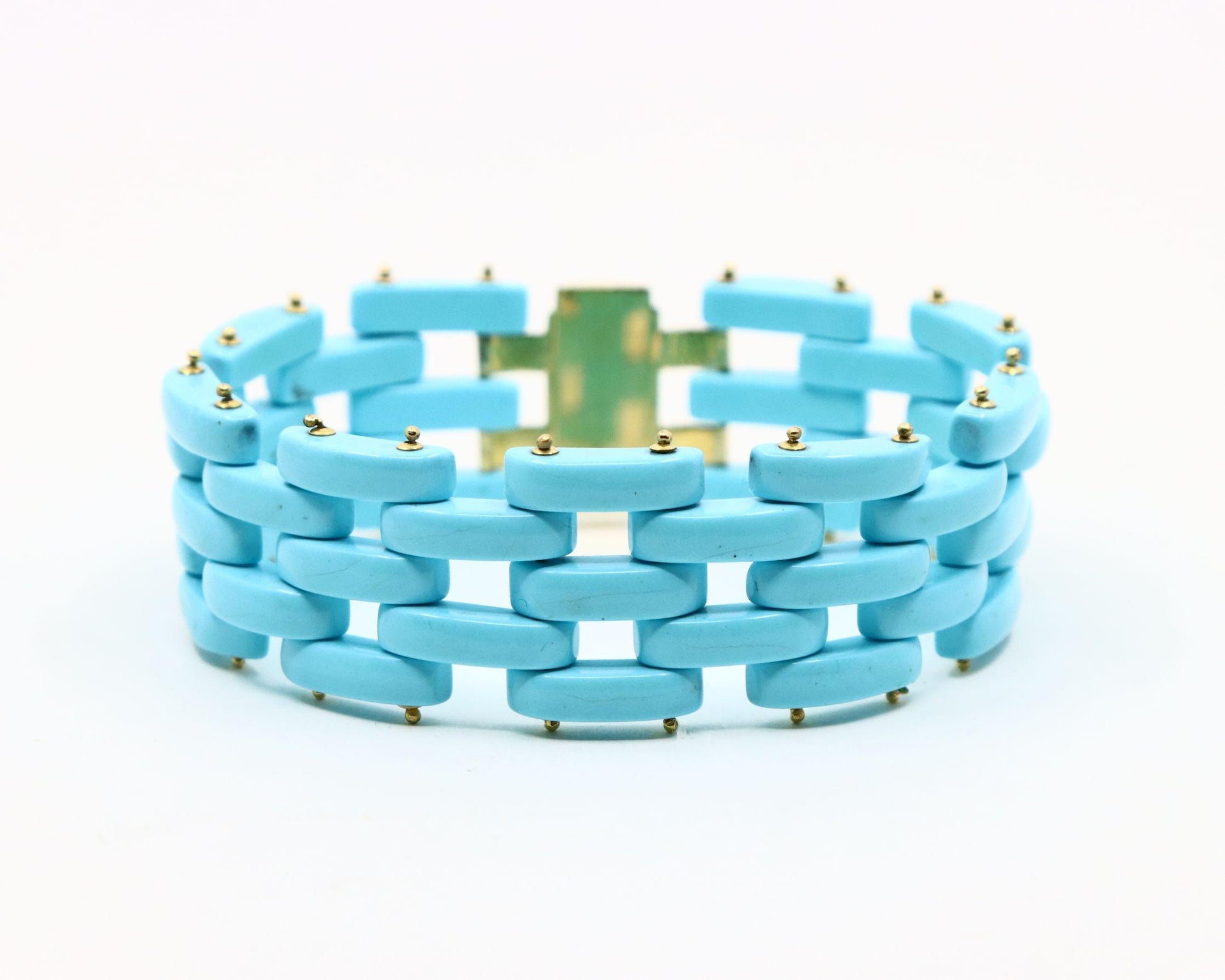 Vintage Sito 18K Gold s Sleeping Beauty Turquoise Link Bracelet