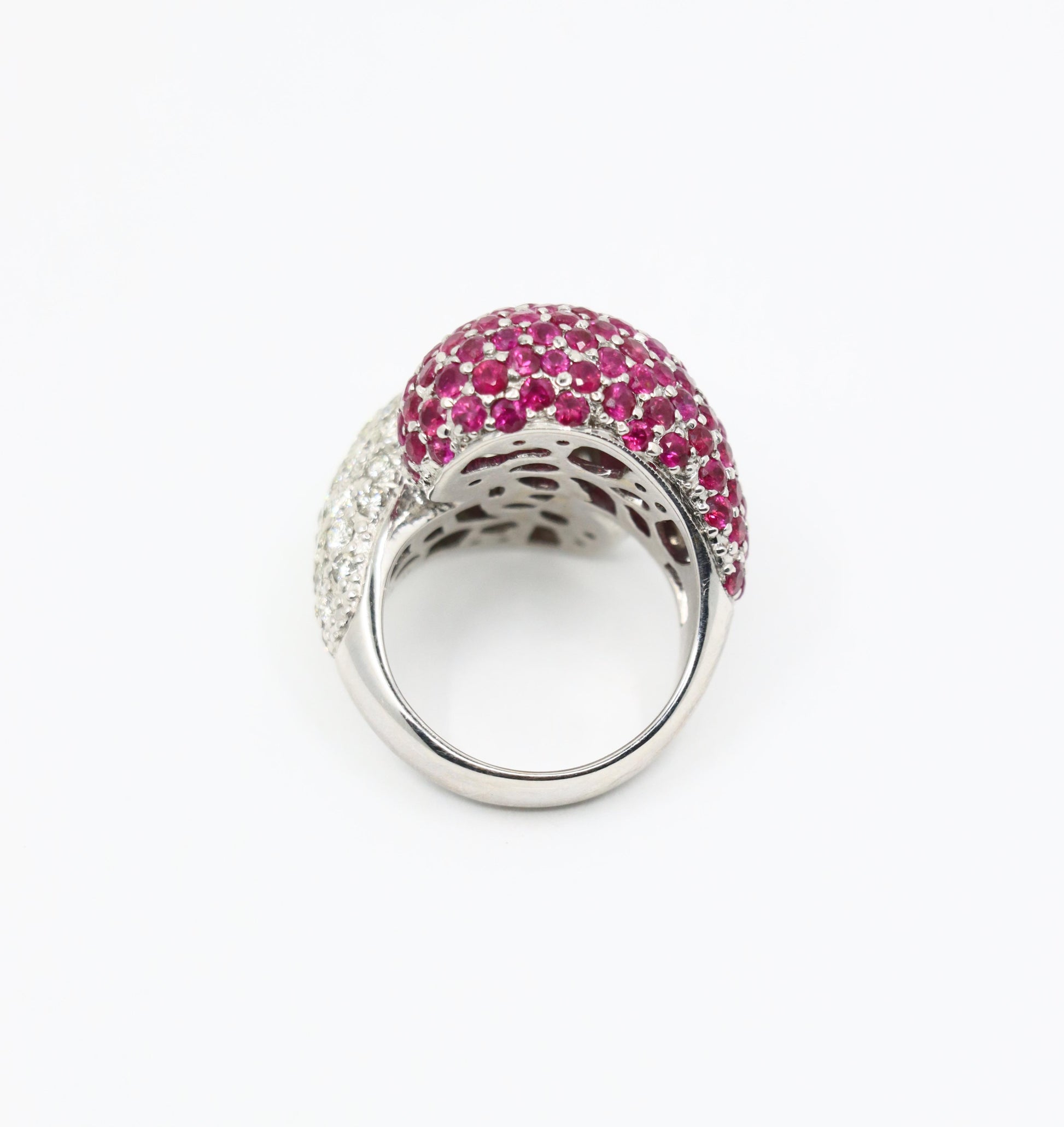 Vintage 18K White Gold Diamond Ruby Ring