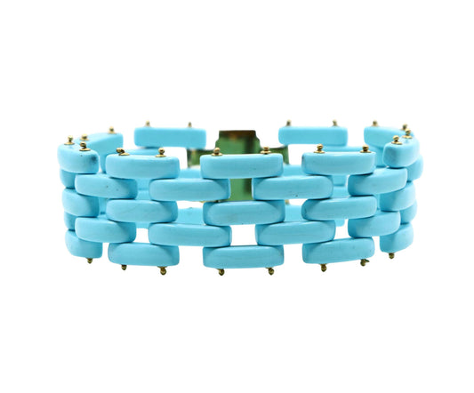 Vintage Sito 18K Gold s Sleeping Beauty Turquoise Link Bracelet