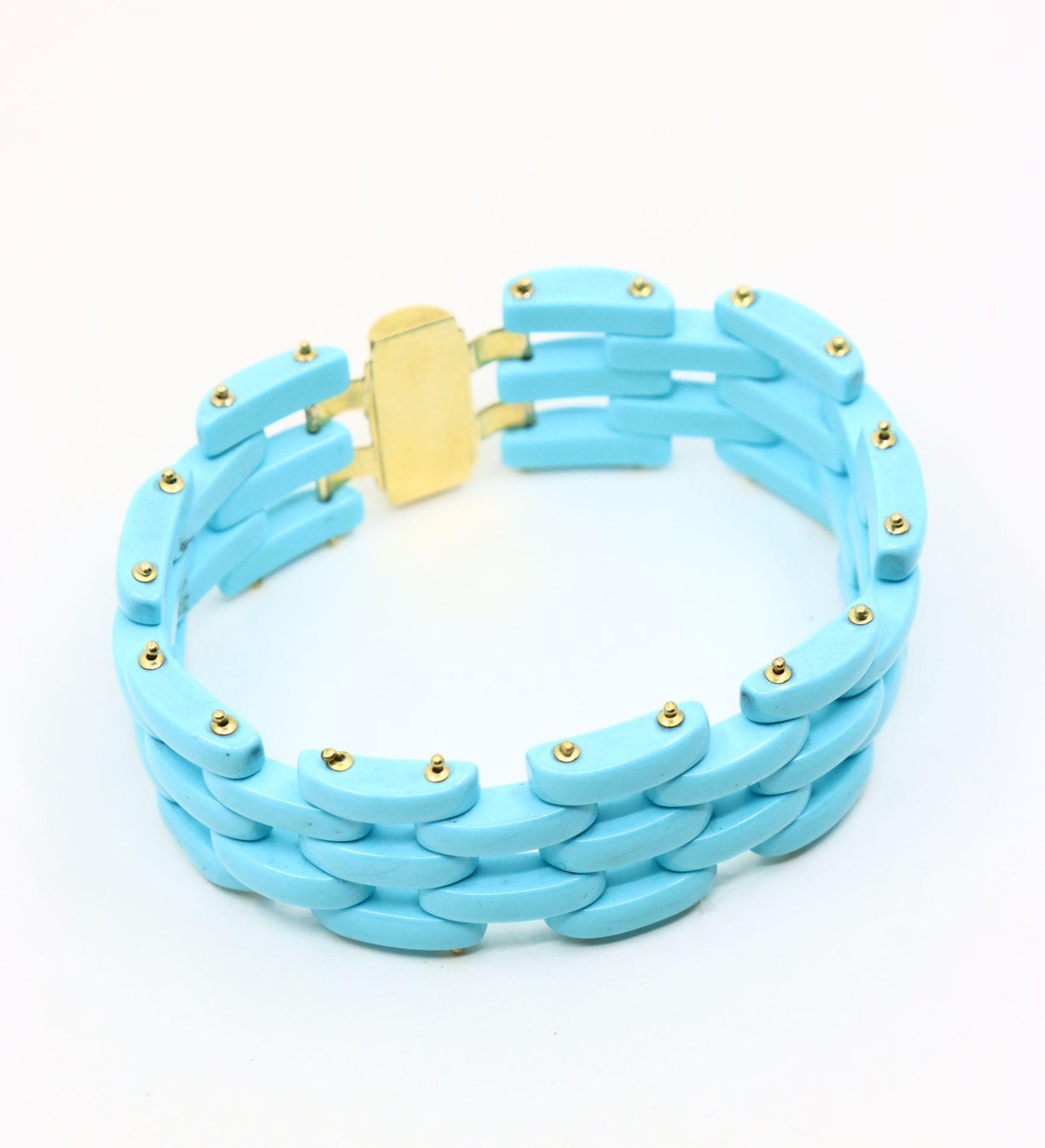 Vintage Sito 18K Gold s Sleeping Beauty Turquoise Link Bracelet