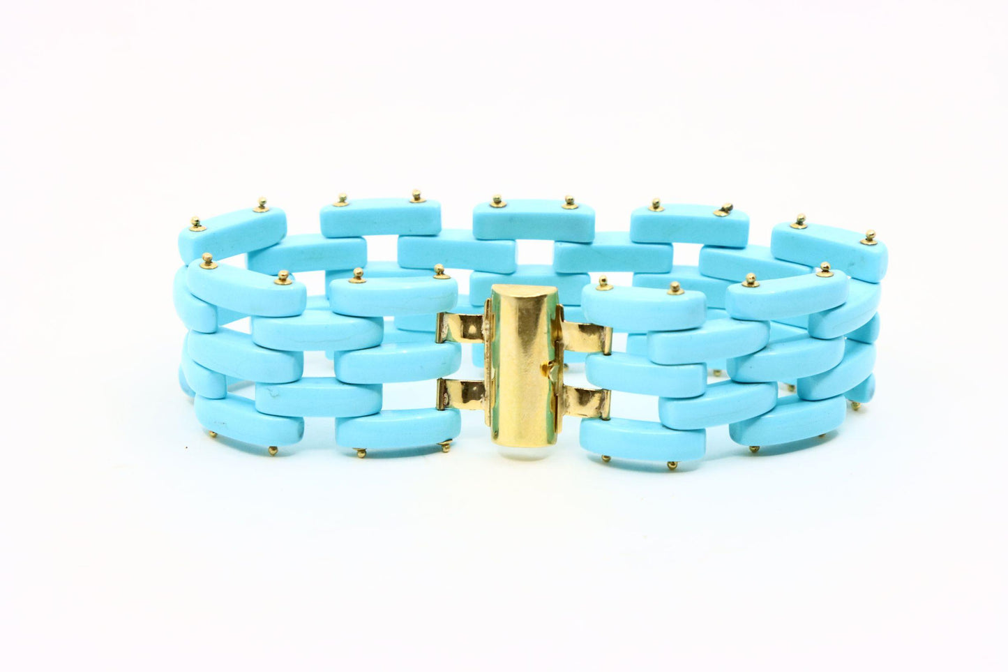 Vintage Sito 18K Gold s Sleeping Beauty Turquoise Link Bracelet