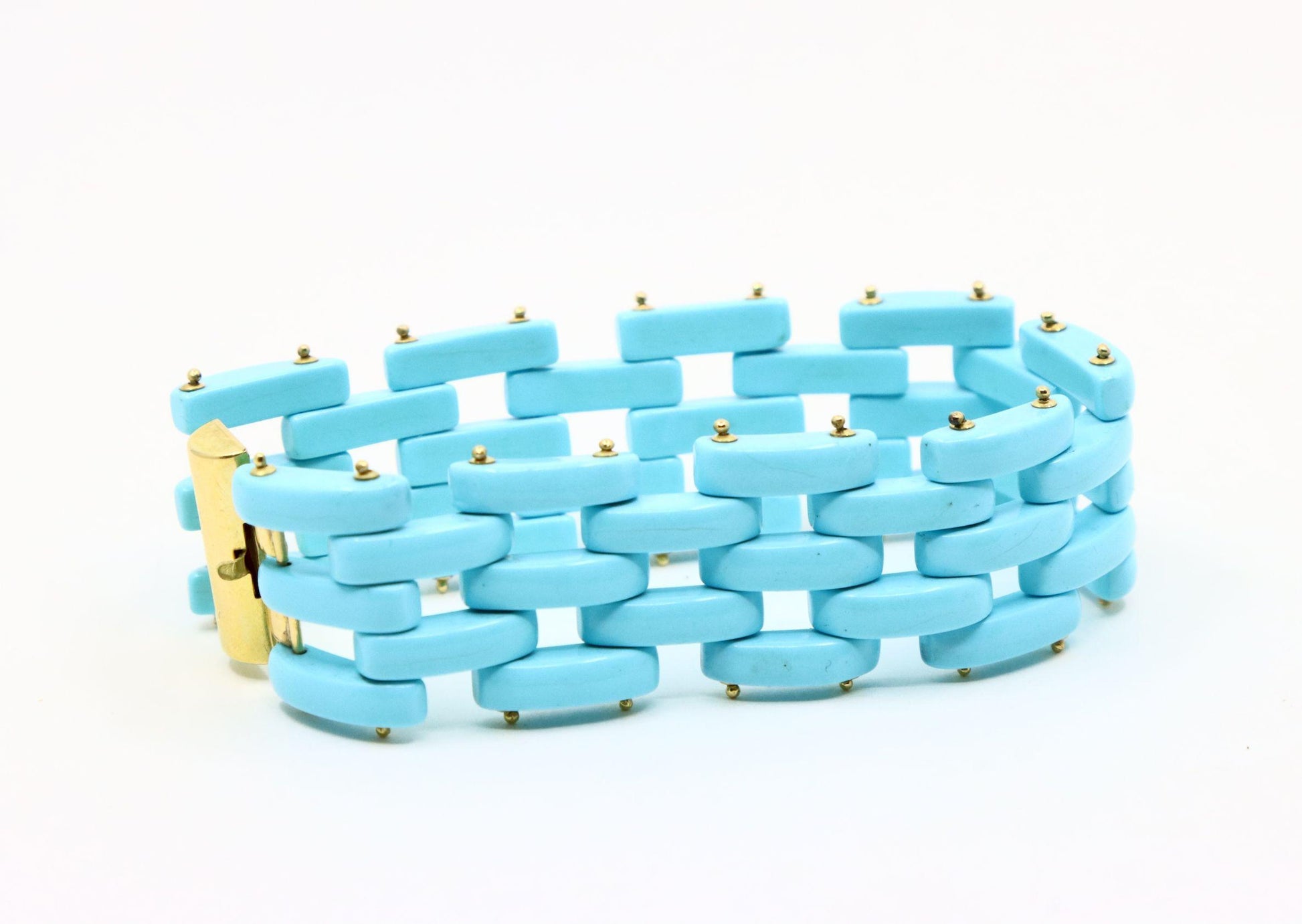 Vintage Sito 18K Gold s Sleeping Beauty Turquoise Link Bracelet
