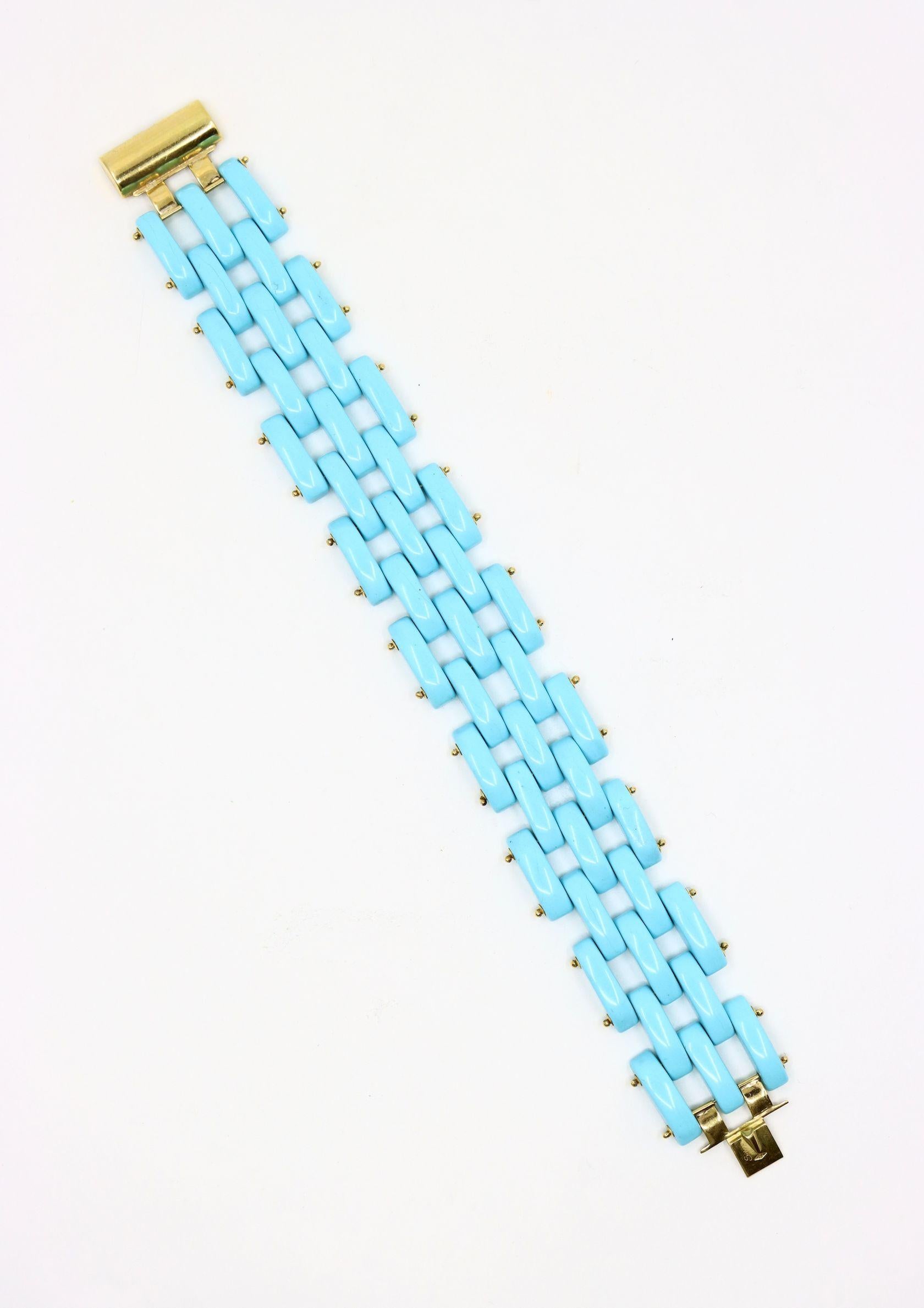 Vintage Sito 18K Gold s Sleeping Beauty Turquoise Link Bracelet
