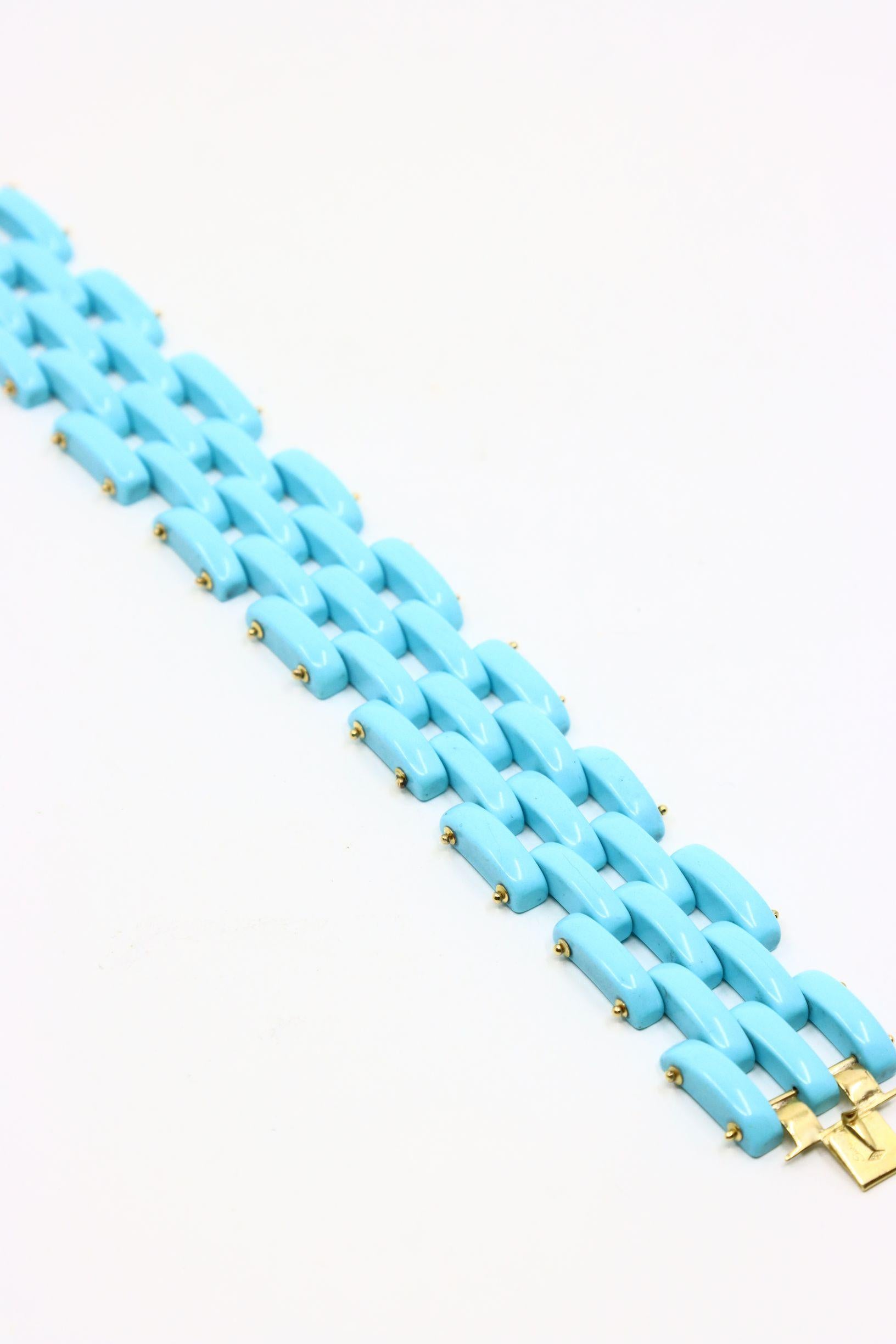 Vintage Sito 18K Gold s Sleeping Beauty Turquoise Link Bracelet