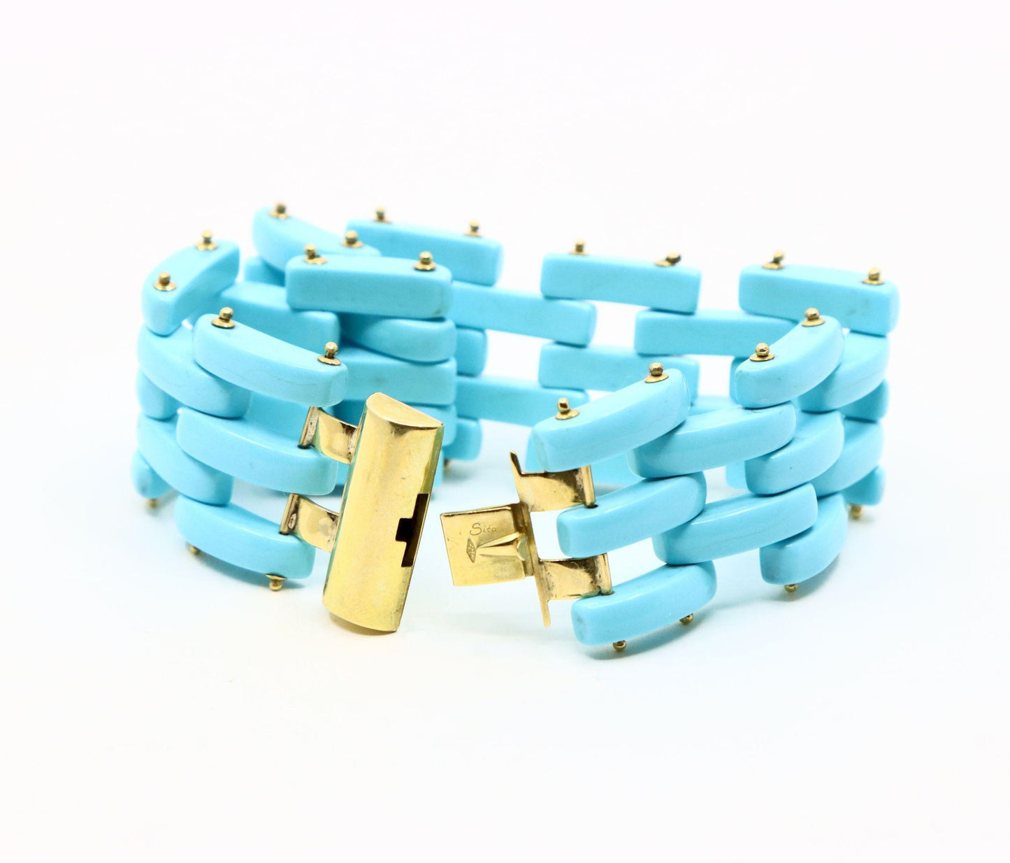 Vintage Sito 18K Gold s Sleeping Beauty Turquoise Link Bracelet