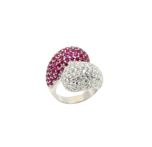 Vintage 18K White Gold Diamond Ruby Ring