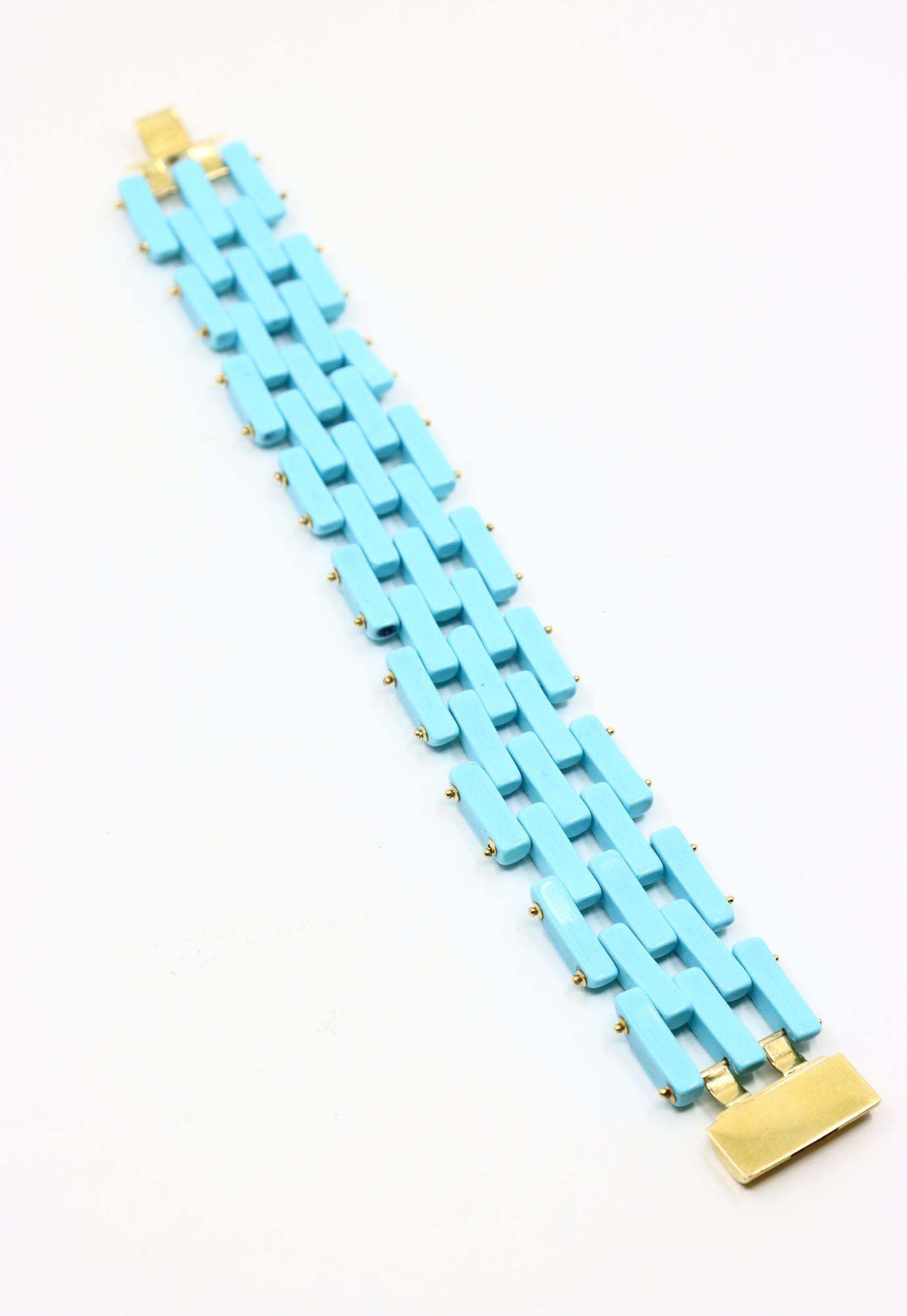 Vintage Sito 18K Gold s Sleeping Beauty Turquoise Link Bracelet