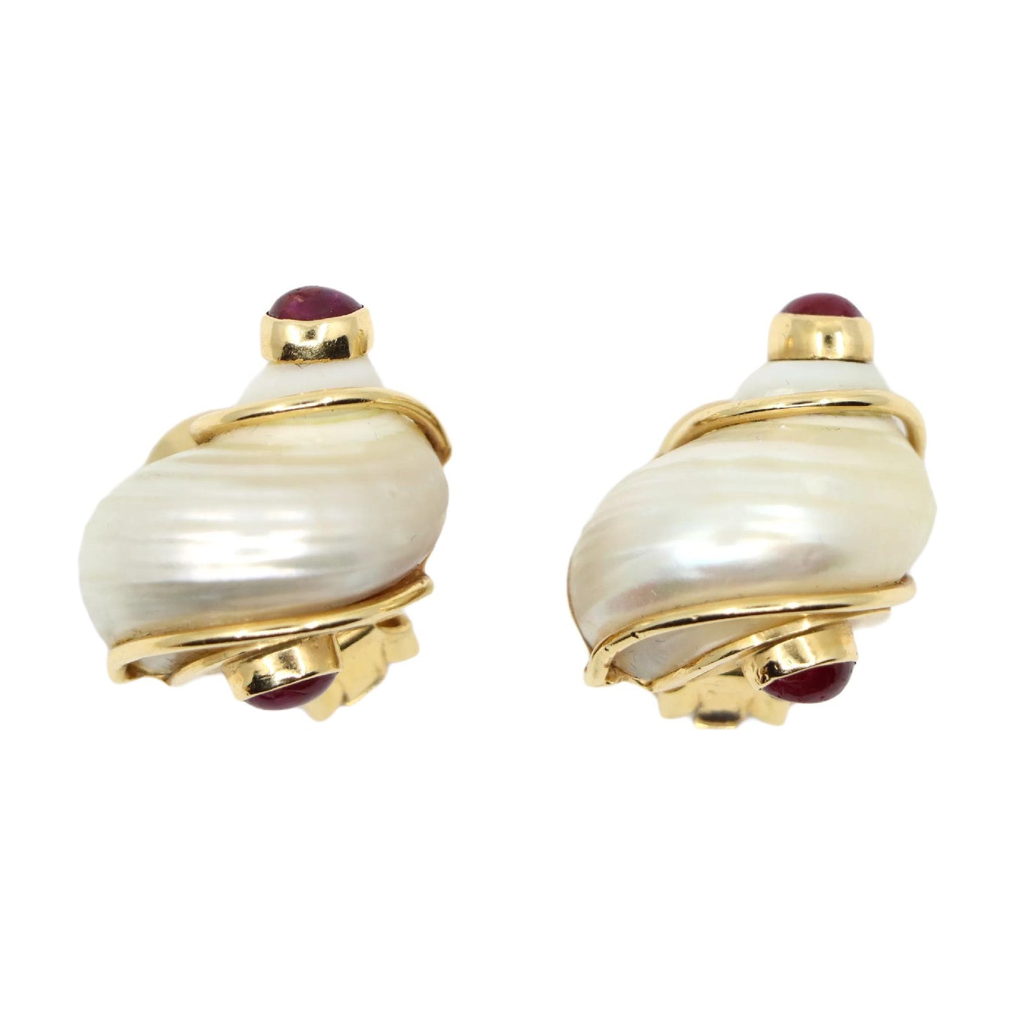 Seaman Schepps 14K Gold Ruby Turbo Shell Earrings