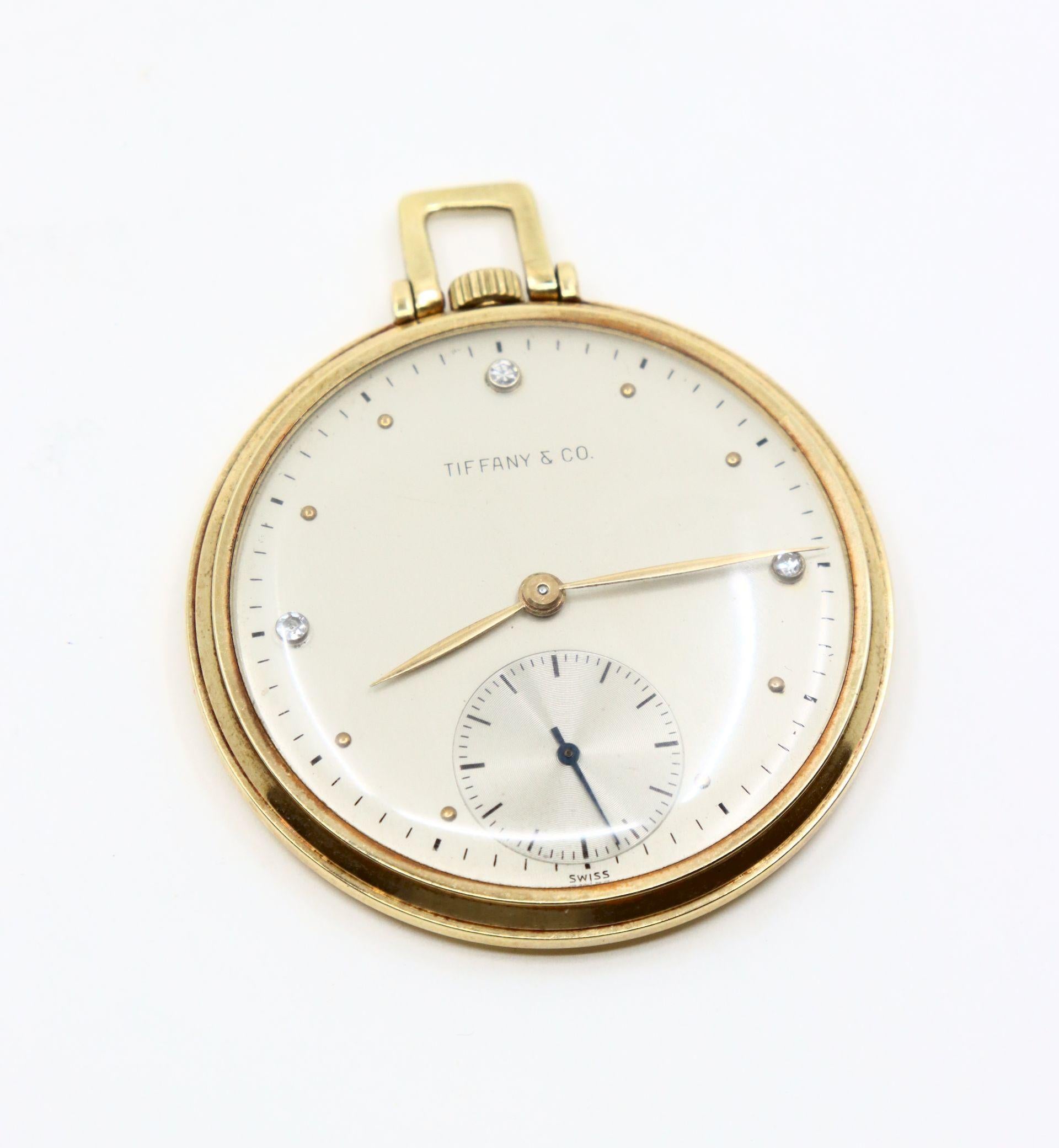 Vintage Tiffany & Co. 14K Gold Diamond Pocket Watch
