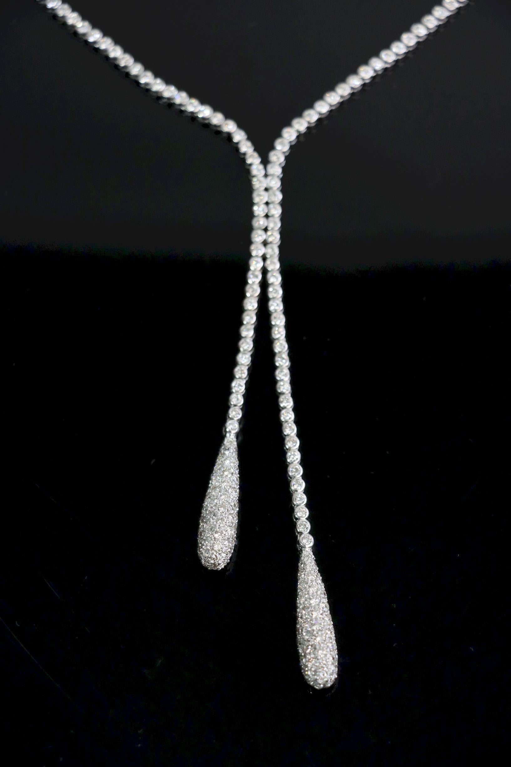 Vintage 18K White Gold Diamond Y-Drop Necklace