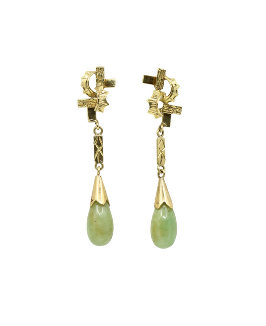 Vintage 14K Gold Jade Drop Earrings