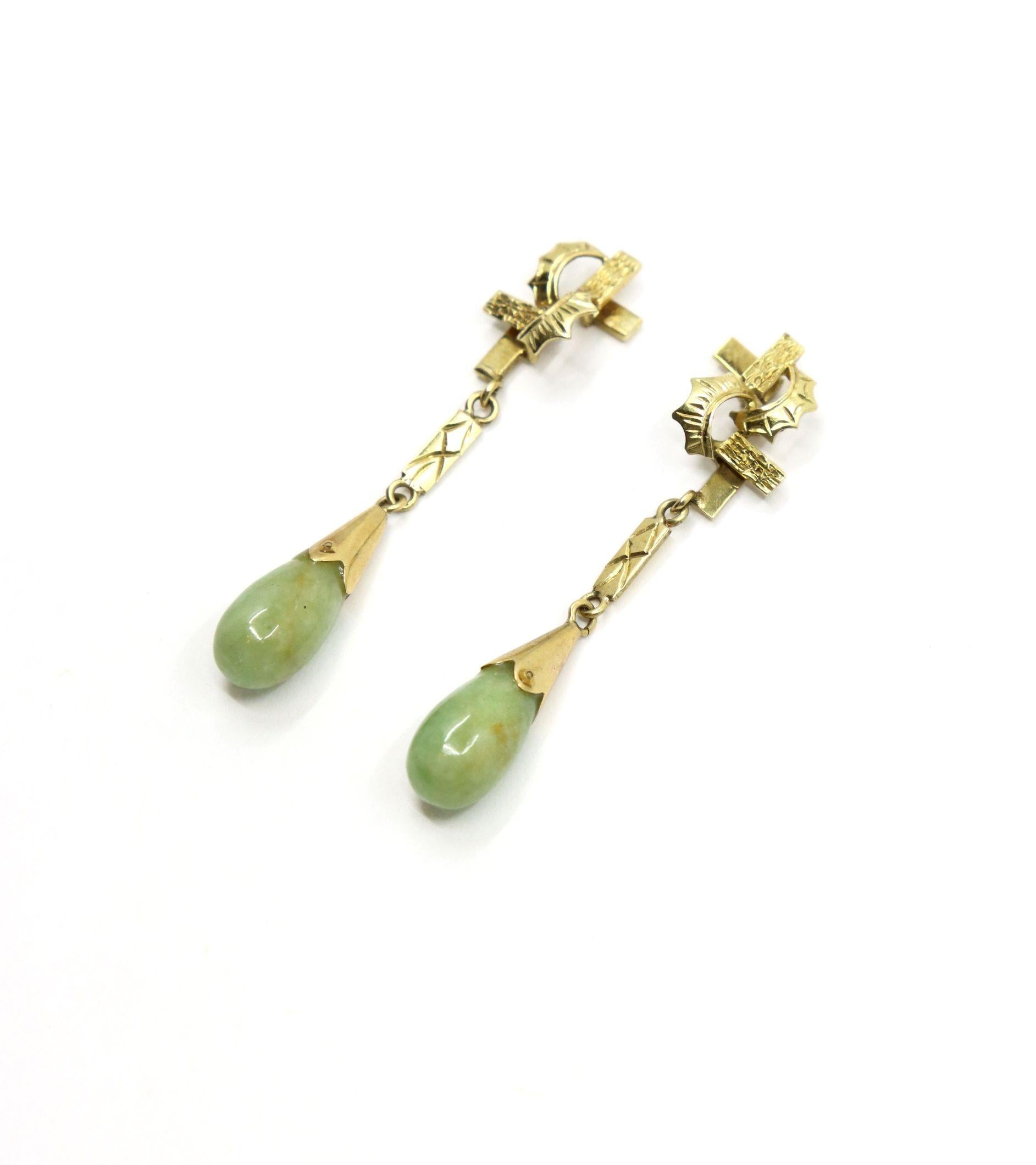 Vintage 14K Gold Jade Drop Earrings
