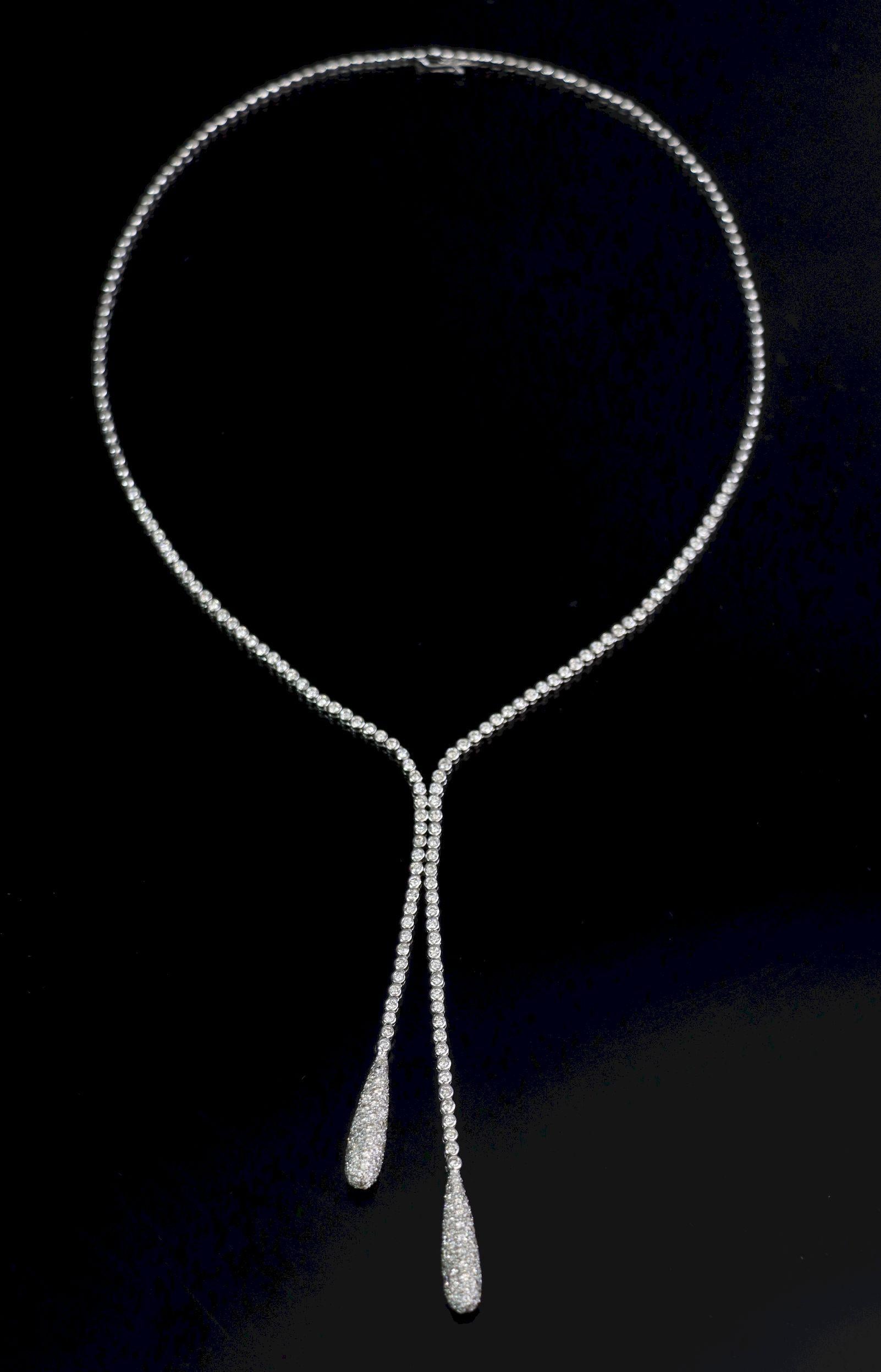 Vintage 18K White Gold Diamond Y-Drop Necklace