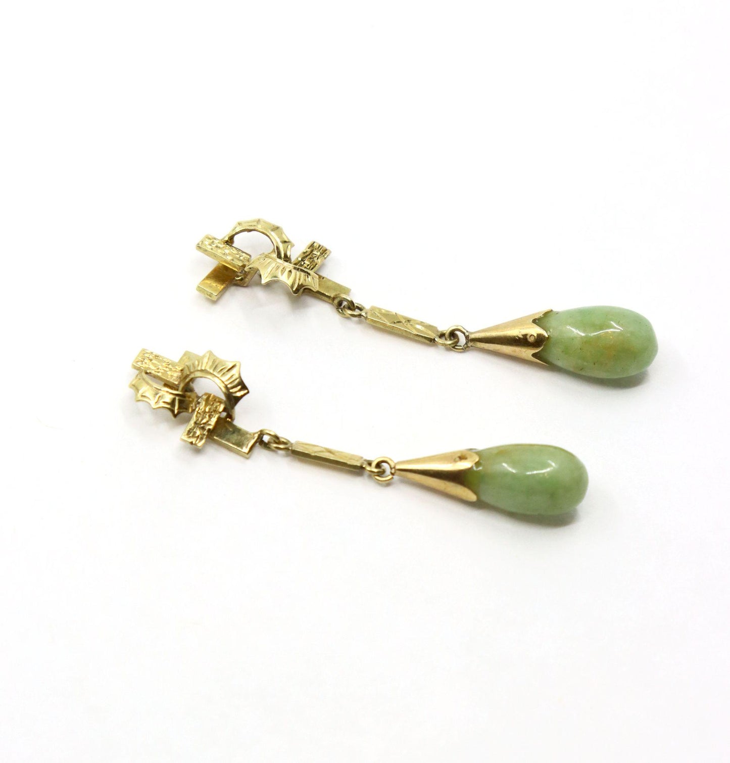 Vintage 14K Gold Jade Drop Earrings