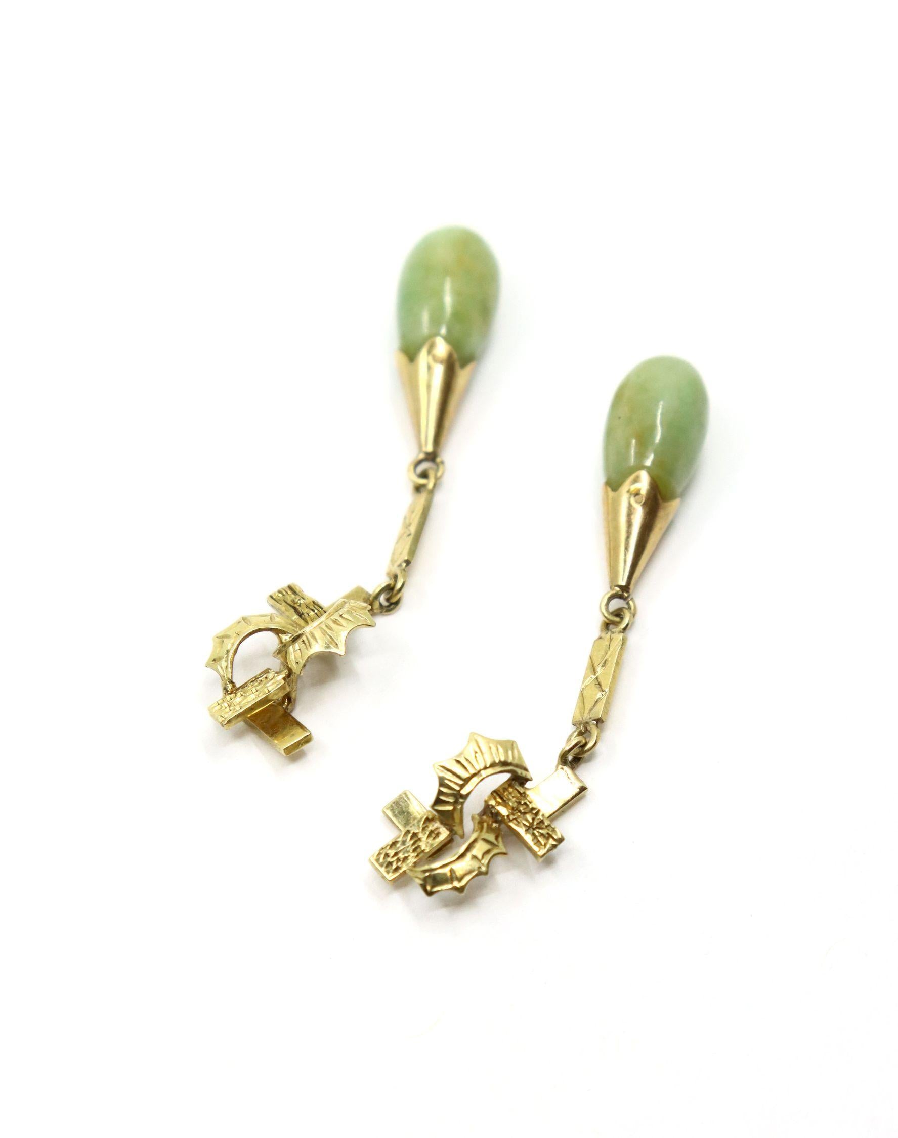 Vintage 14K Gold Jade Drop Earrings