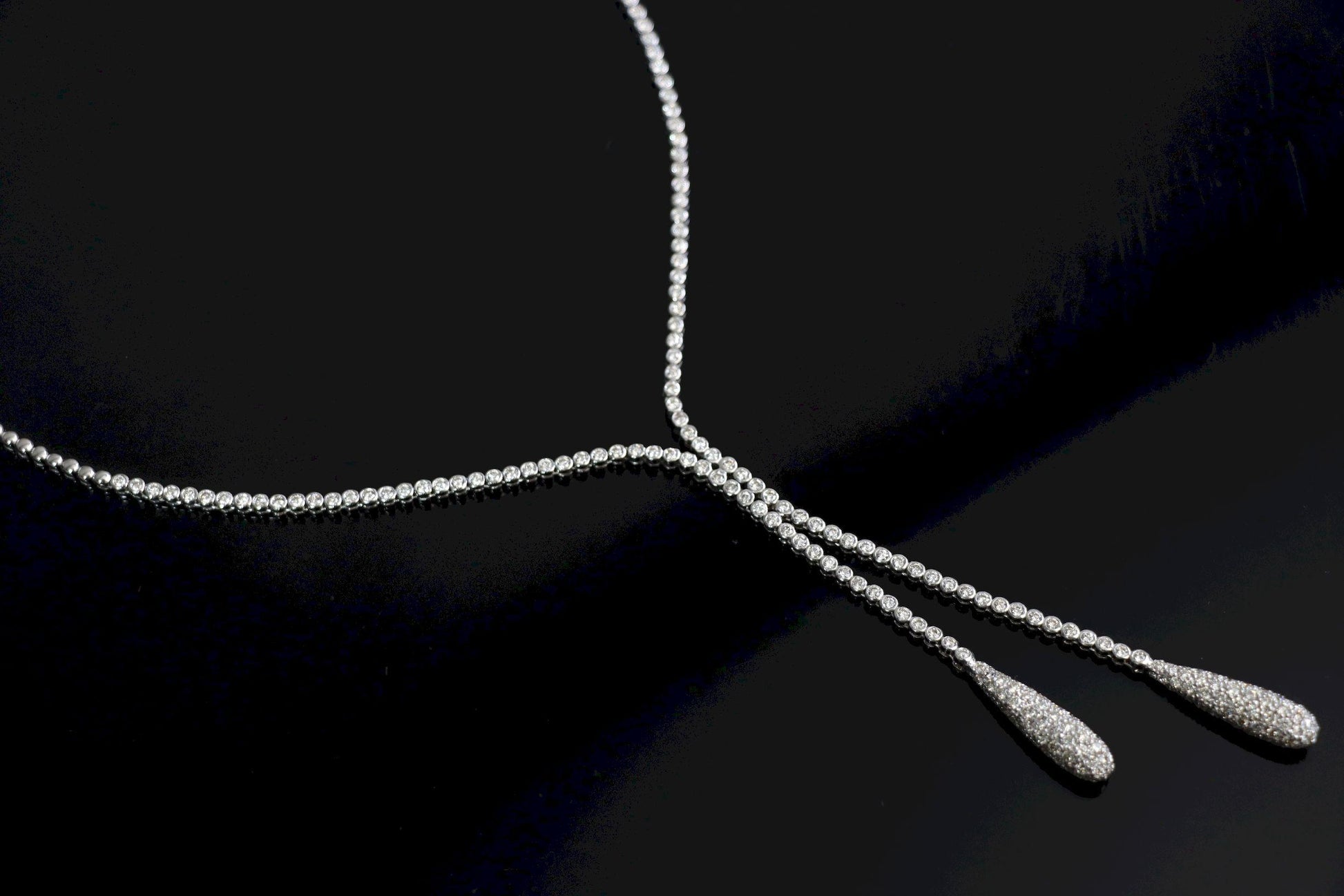 Vintage 18K White Gold Diamond Y-Drop Necklace