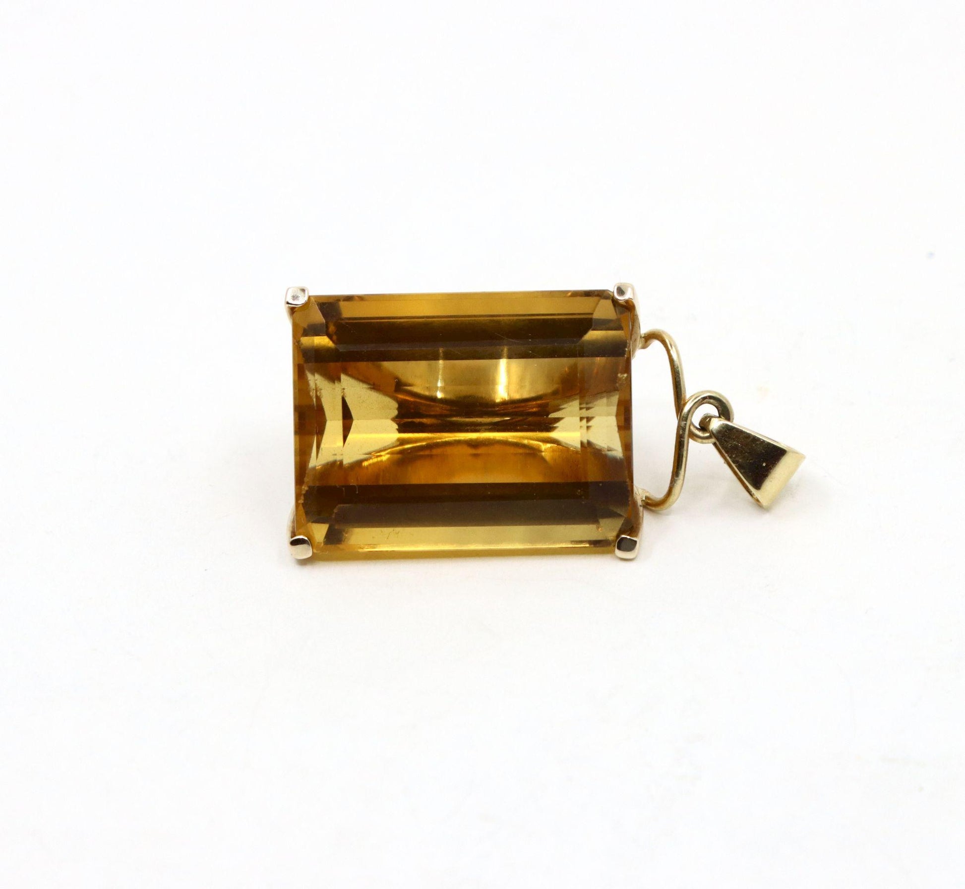 Vintage 14K Gold Emerald Cut Citrine Pendant