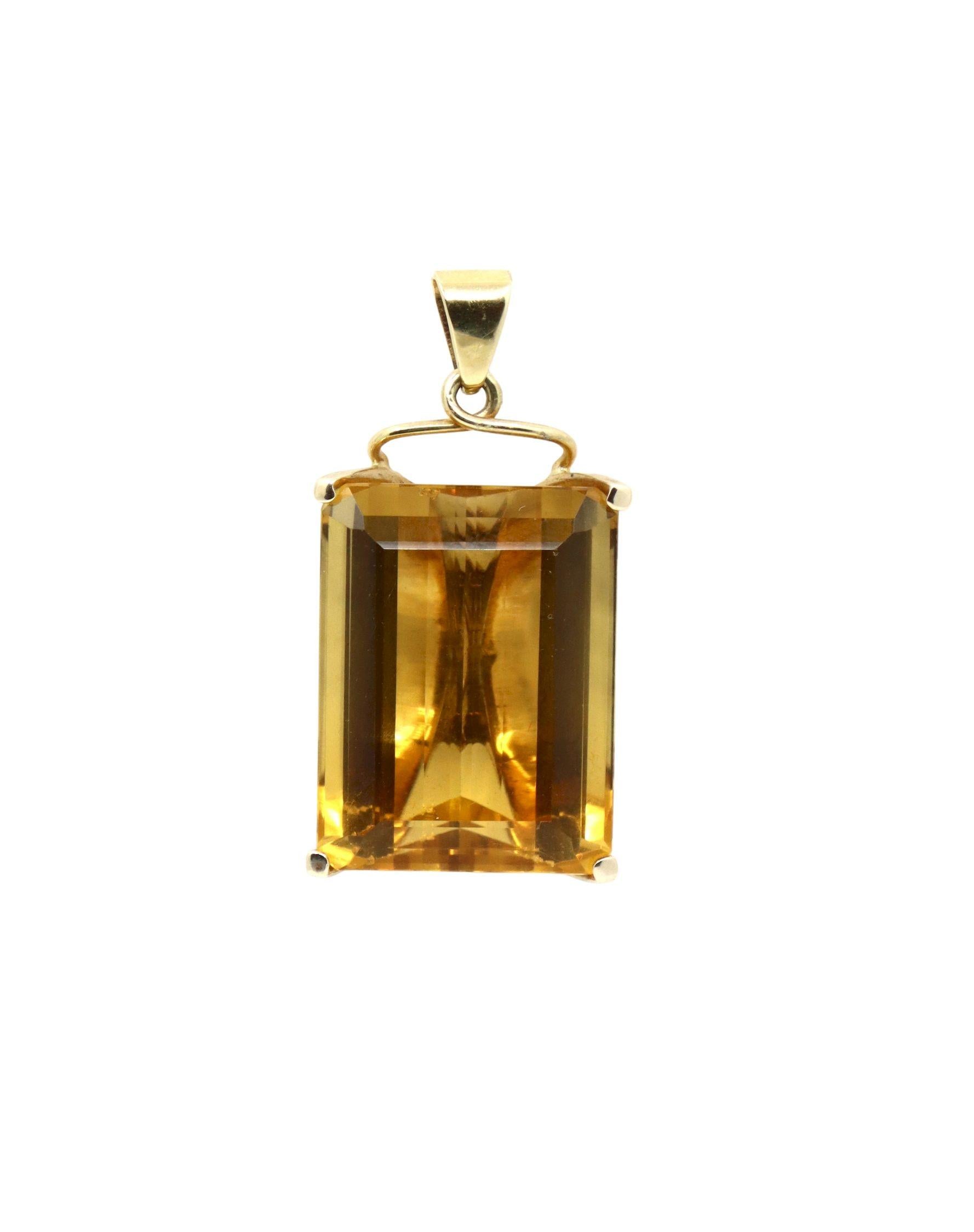 Vintage 14K Gold Emerald Cut Citrine Pendant